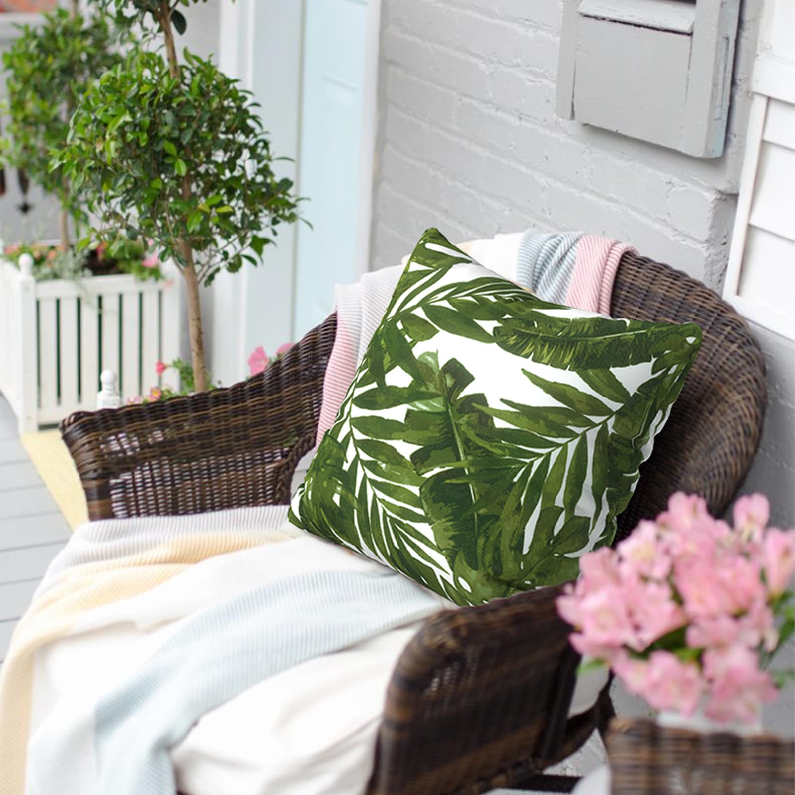 16x16 Inch Outdoor Throw Pillow Covers - Pack of 2 Square Patio Cushion Cases, Modern Decorative Back Cushion Covers for Garden Furniture, Farmhouse Couch - Palm Green | Perfect for Patio, Porch & Outdoor Living Spaces