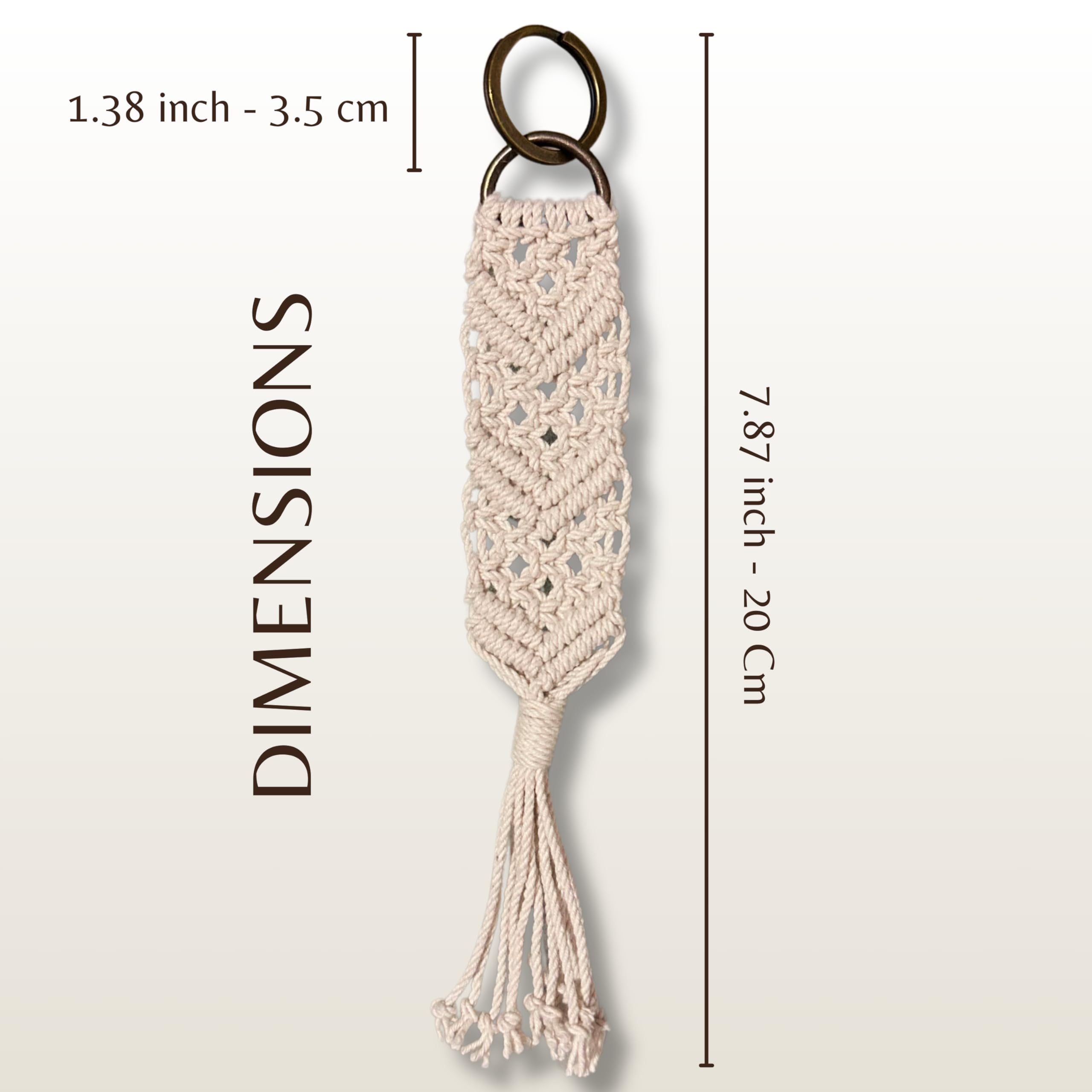 Macrame Keychain for Women - Handwoven Cotton Cord with Metal Ring & Tassel - 8 Inch Boho Style Key Holder - Perfect for Keys, Bags & Gifts - ATM Double V Design Keychain for Everyday Use