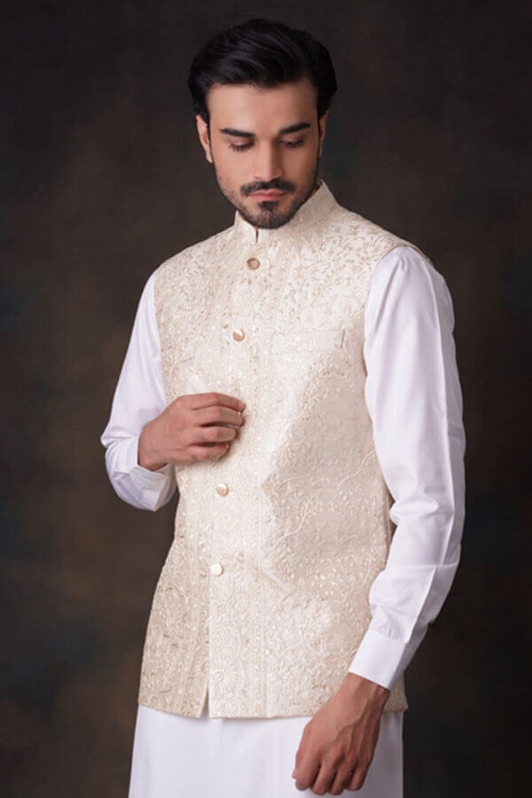Elegant Classic Cream & Gold Embroidered Waistcoat Vest for Men | Formal Wedding, Vintage Costume, Special Occasion Outfit
