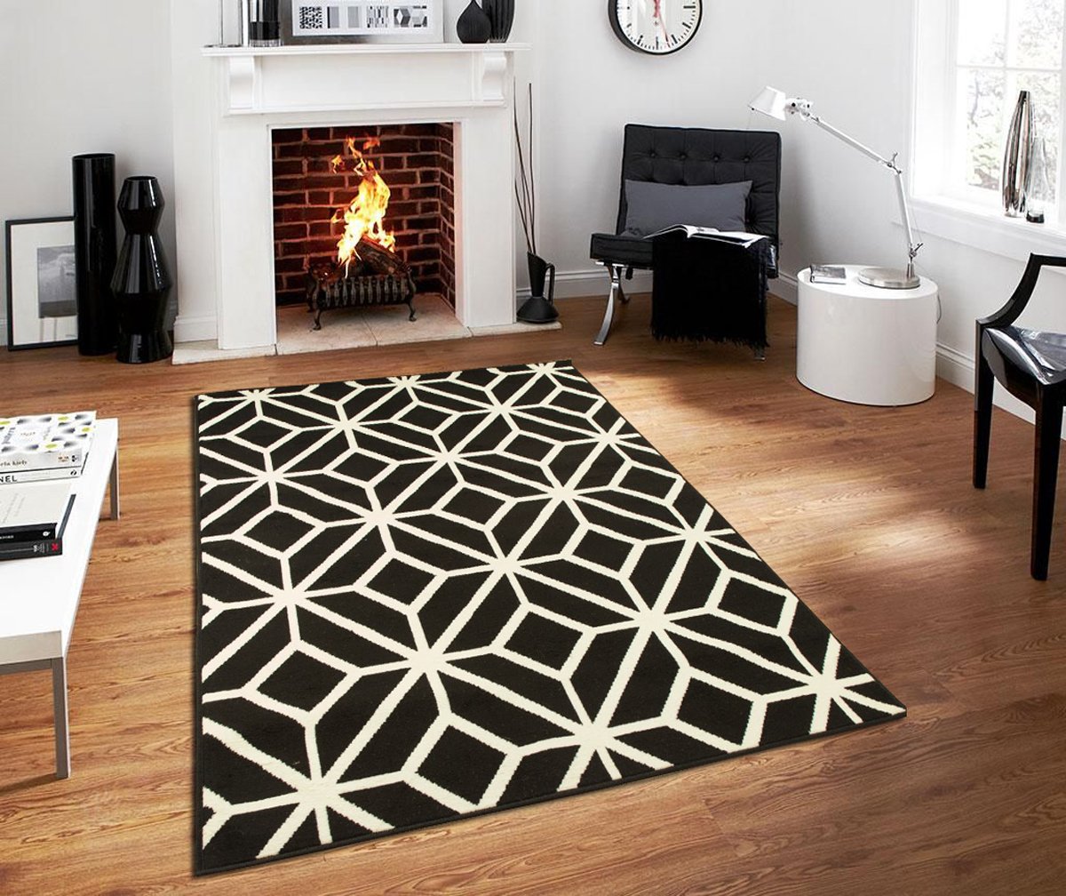 Black Moroccan Trellis 2'x3' Washable Area Rug - Non-Slip Bedroom Carpet, Black and White Entrance Rug for Living Room, Hallway & Dorm Decor