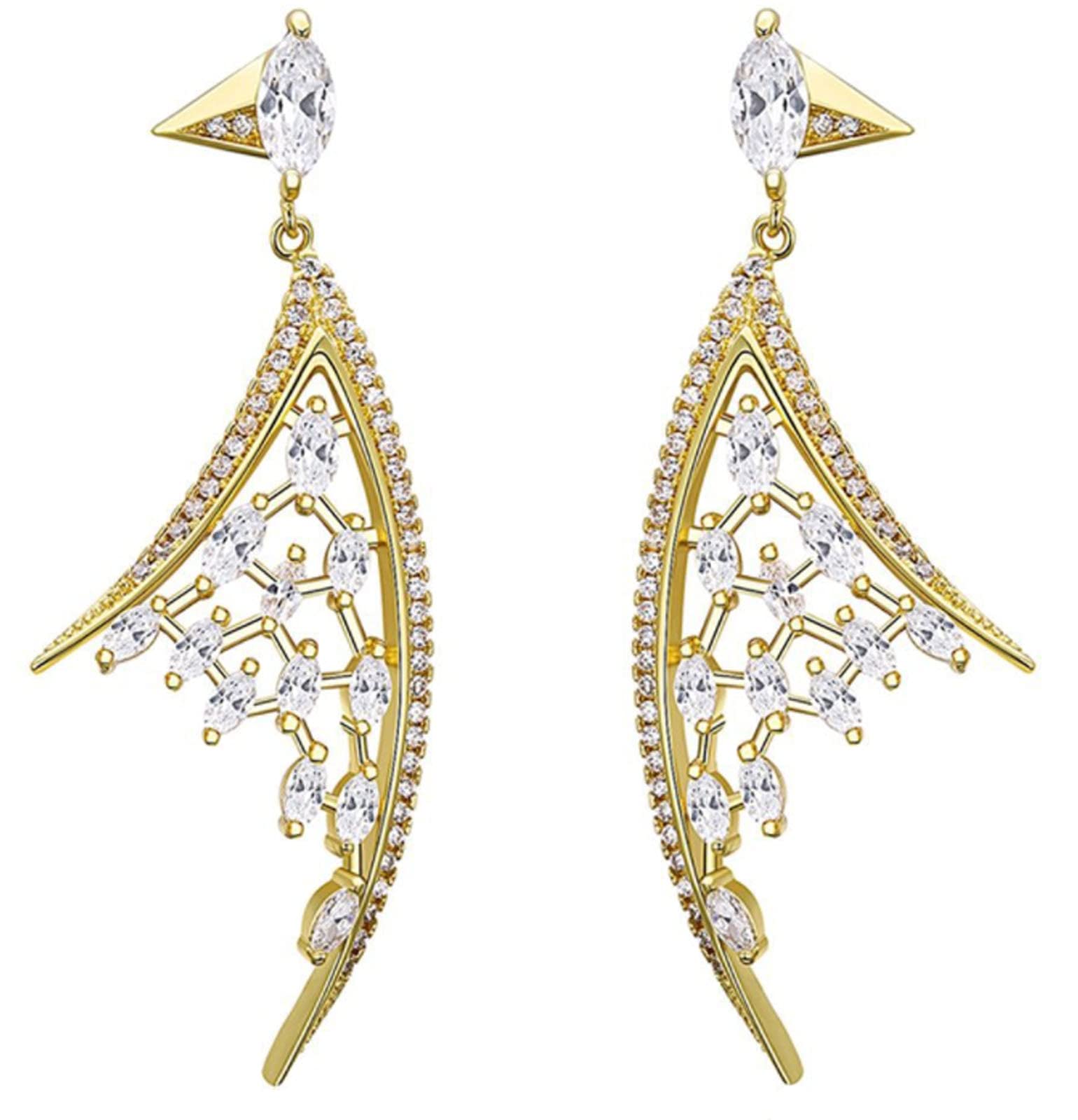 CHXISHOP Women's Gold Plated Long Flame Dangle Earrings - Elegant Arab Style Drop Earrings for Ladies & Girls - Perfect for Parties, Weddings & Special Occasions