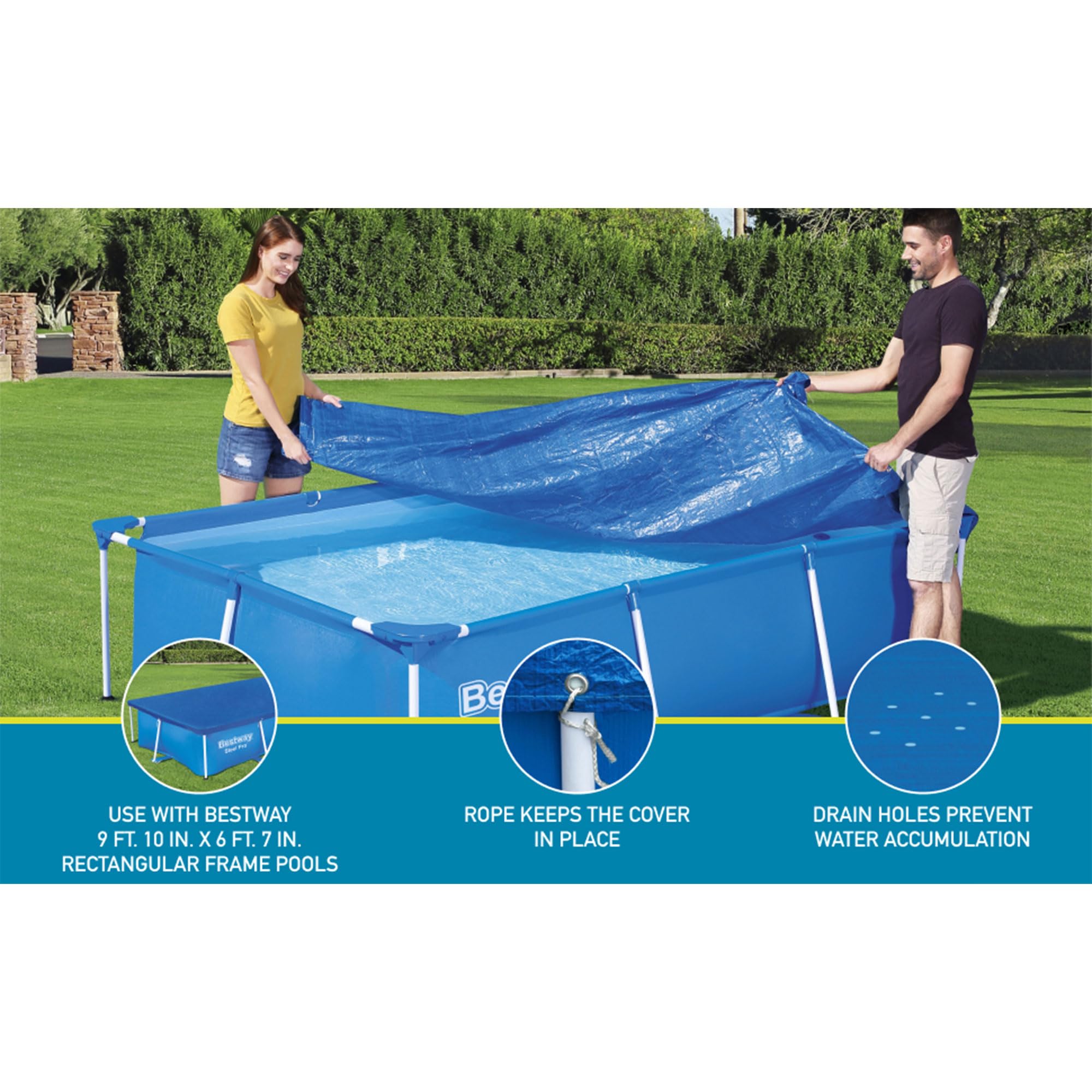 Bestway Flowclear Pro Rectangular Above Ground Swimming Pool Cover - Durable & UV-Resistant, Fits Steel Pro Pools, Outdoor Swimming Pool Protection (Blue) | Perfect for Backyard, Patio, and Summer Pool Maintenance