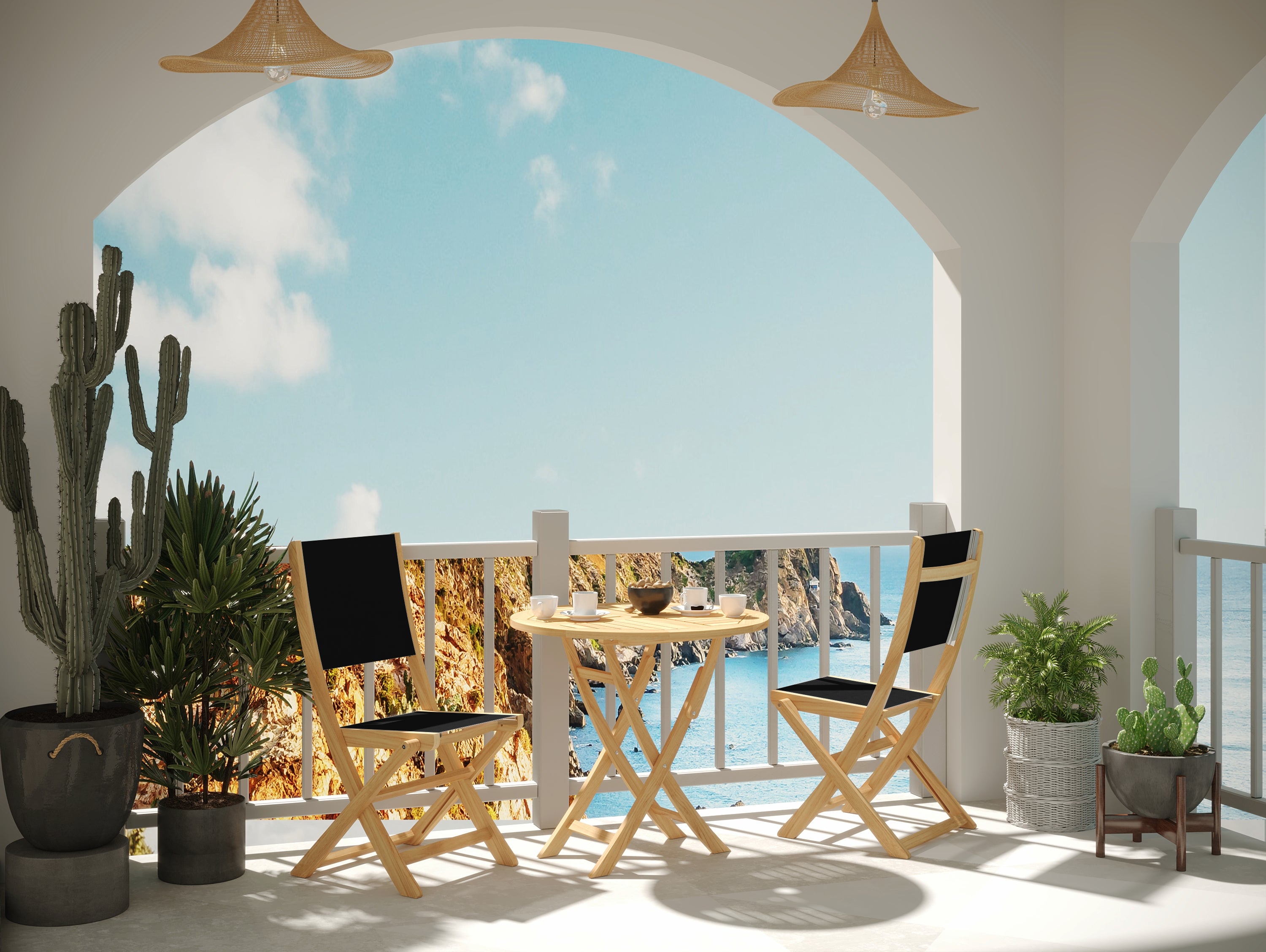Premium 3-Piece Black Teak Outdoor Bistro Set with Folding Table & Chairs – Perfect for Patio, Garden, Balcony & Small Space Dining