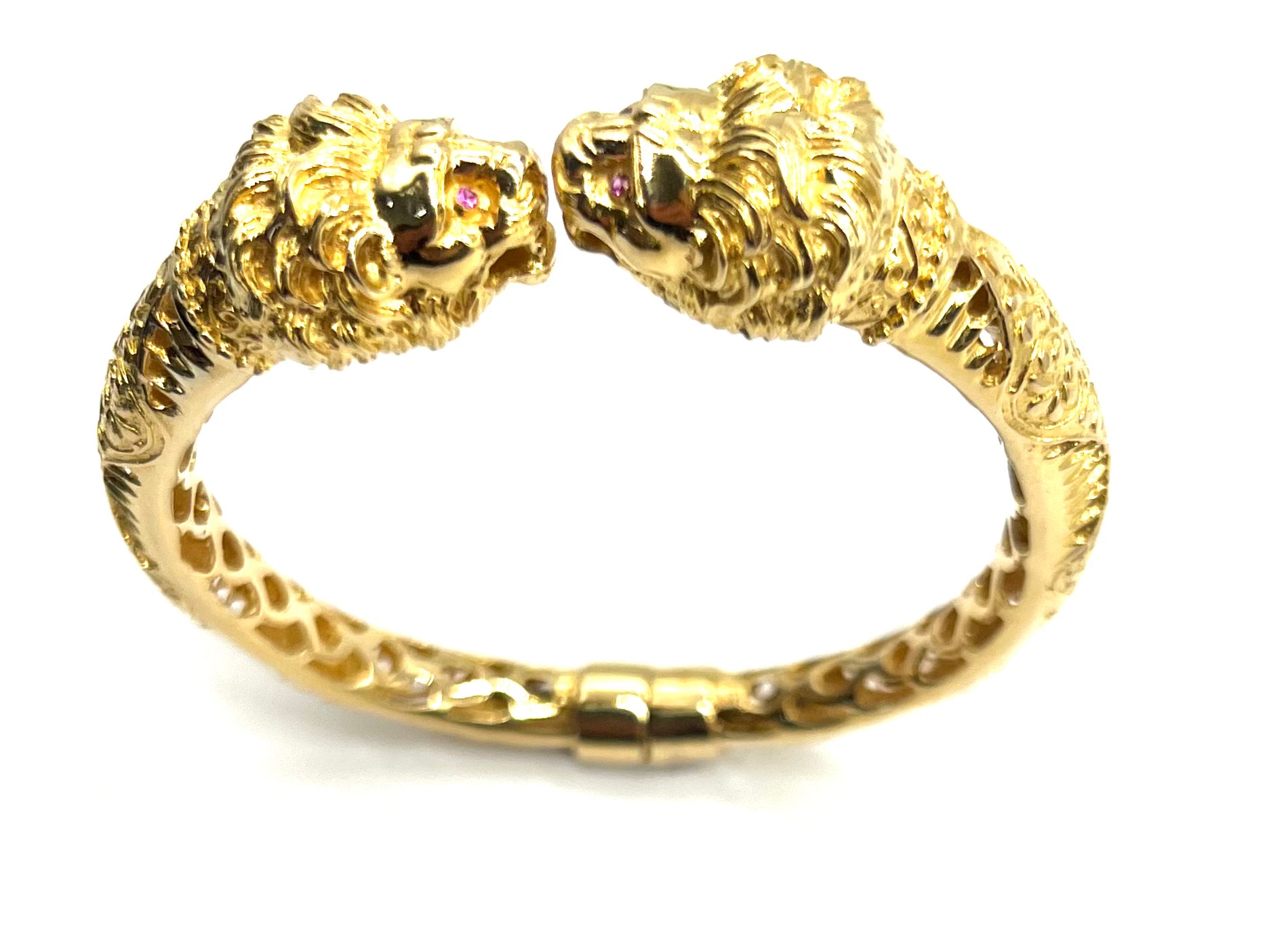 18K Gold Lion Head Hinged Bangle Bracelet for Women - Elegant Adjustable Cuff Jewelry Gift for Birthday, Anniversary & Special Occasions