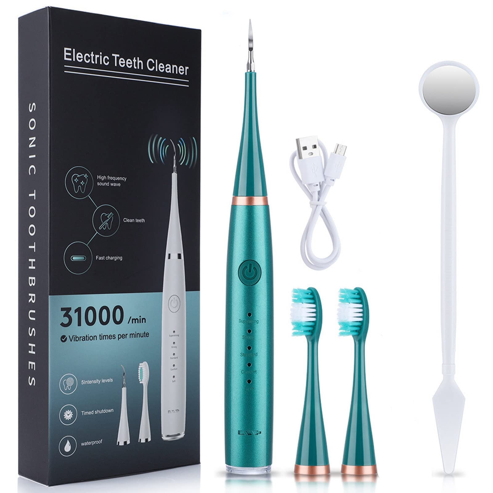 Electric Toothbrush Kit with 6 Brush Heads - Rechargeable Teeth Cleaning for Adults & Kids - Perfect for Travel, Home & Office Use