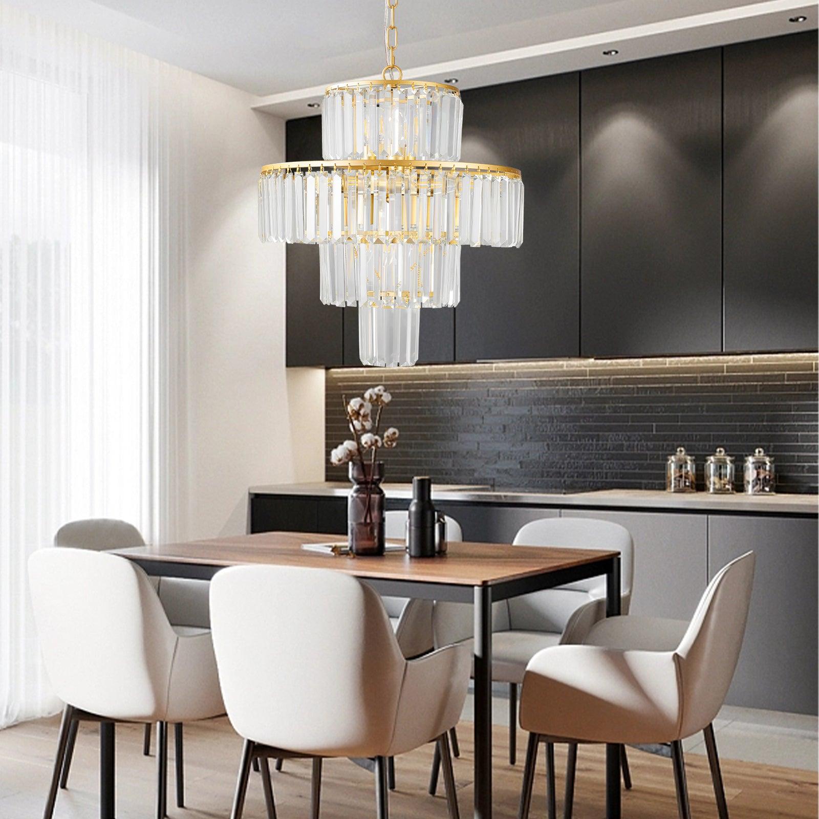 Modern Crystal Chandelier - 19.7 Inch Hanging Pendant Light Fixture for Dining Room, Bedroom & Living Room - Elegant Lighting for Home Decor & Special Occasions
