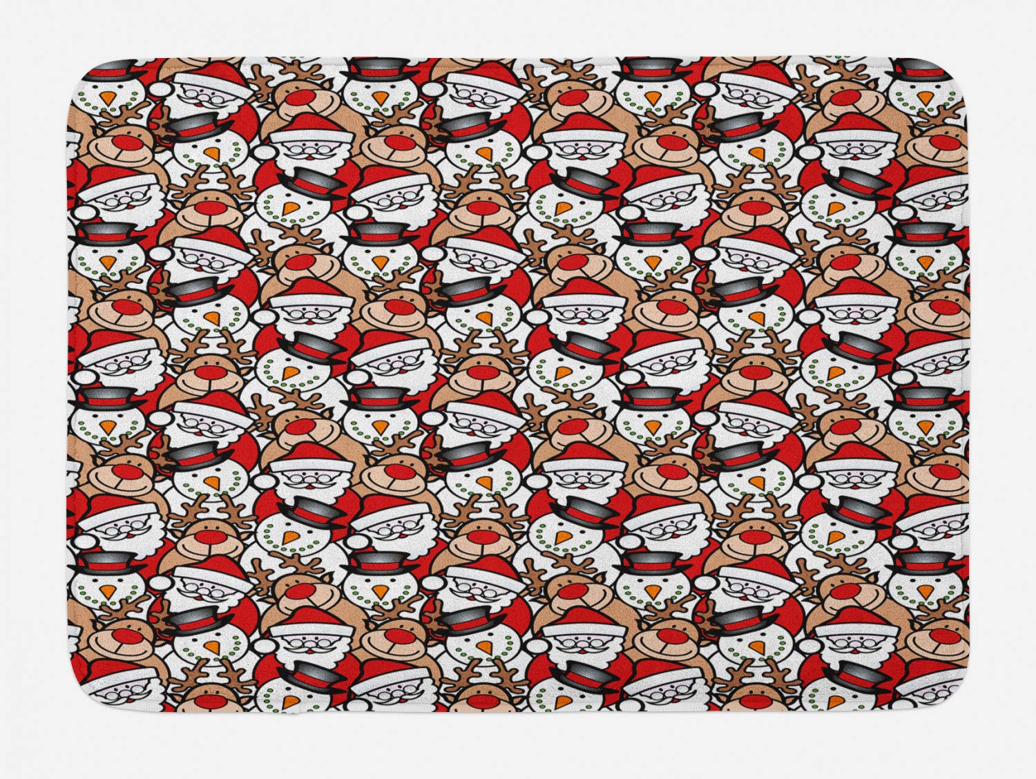 Ambesonne Christmas Bath Mat - Non-Slip Plush Bathroom Rug with Snowman, Reindeer & Santa Claus Winter Theme, 30.2 x 20 Inches, Pale Brown White Red - Perfect for Holiday Decor, Cozy Bathroom & Gift Giving