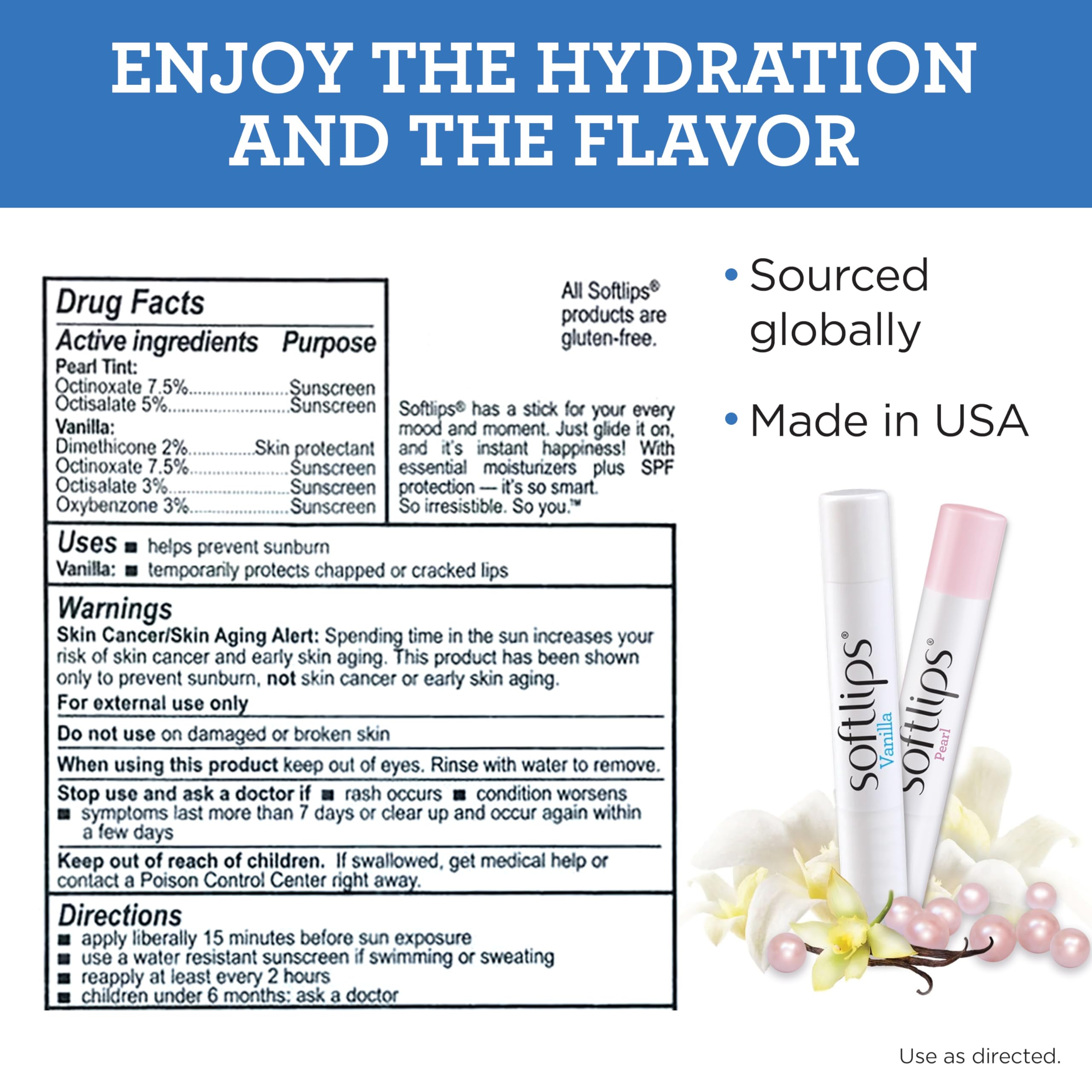 Softlips SPF Lip Balm for Dry Lips - Hydrating Vanilla Flavor with Pearl Tint, Dermatologist Tested, Pack of 2 | Daily Moisturizer to Soothe & Prevent Chapped Lips | Perfect for Outdoor Activities & Winter Care