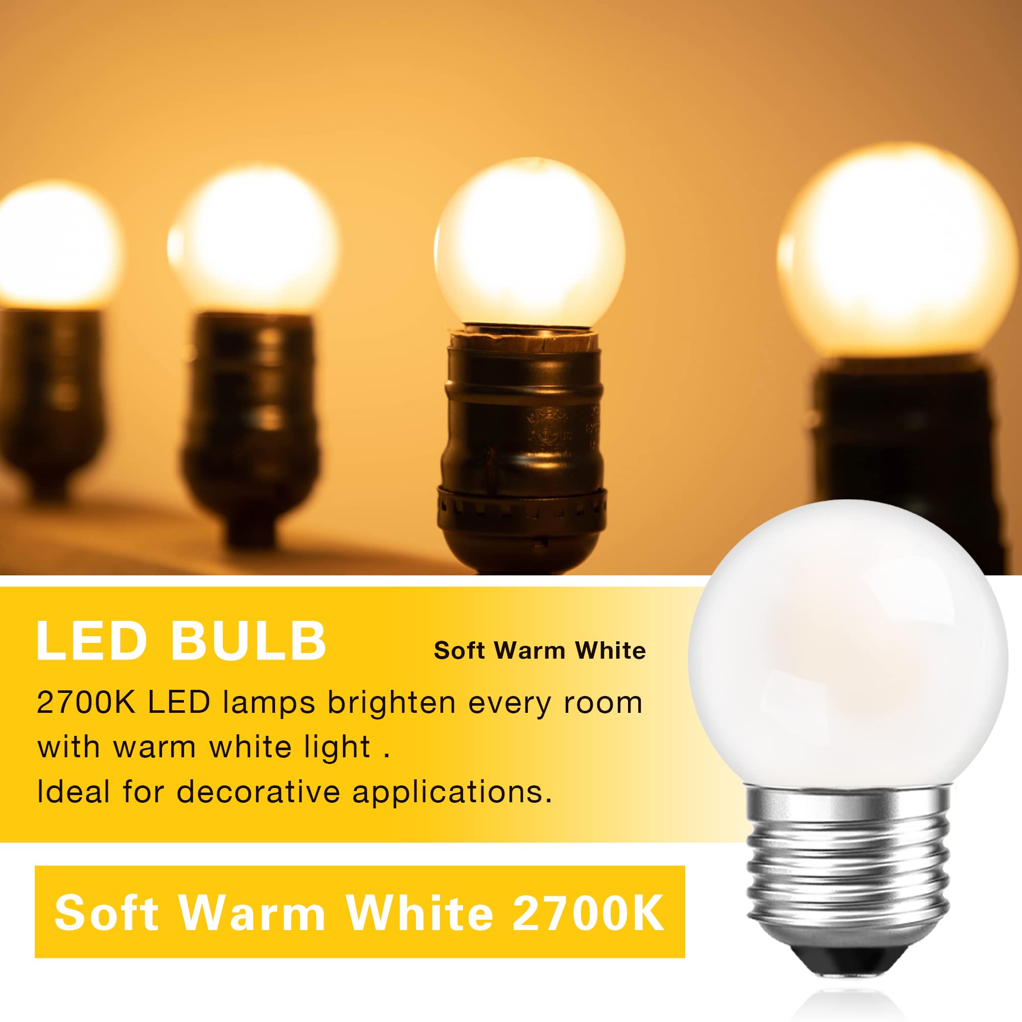 G40 Low Watt LED Light Bulbs 1.5W Small Edison Filament Bulbs - 15W Equivalent E26 Base, Warm White 2700K 150 Lumen - Perfect for Bedroom, Bathroom, Wall Sconces, Table Lamps - Energy Saving & Vintage Style (2 Pack)