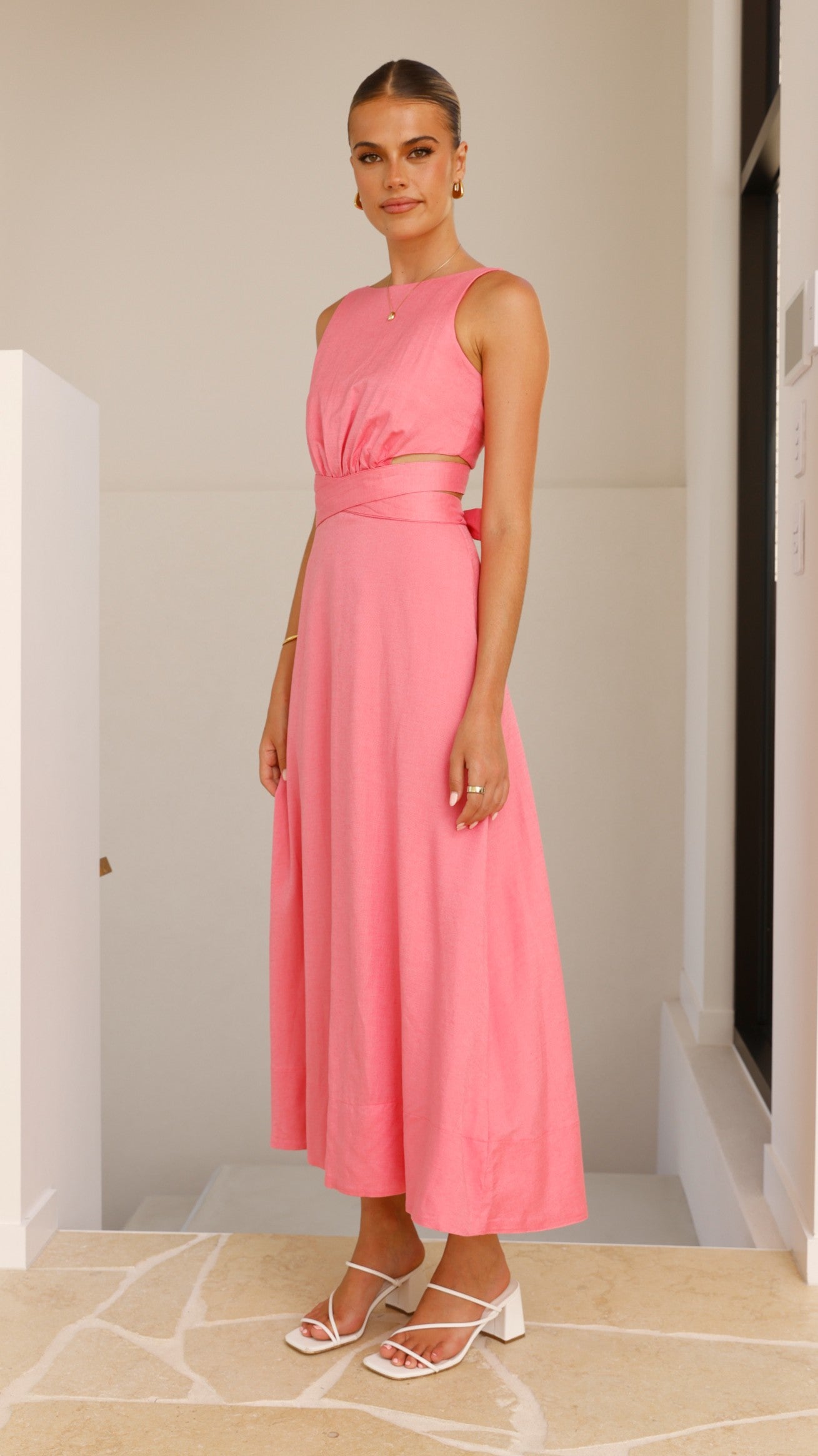 Kimberley Maxi Dress for Women - Flowy Pink Long Summer Dress with Side Slits | Perfect for Beach, Vacation, and Casual Outings