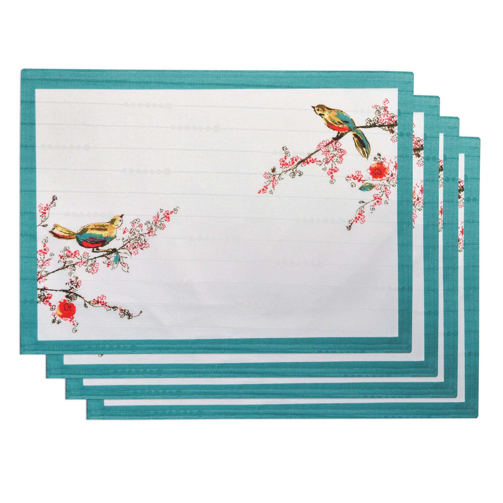 Lenox Chirp Print Set of 4 Placemats - Colorful Bird Design Table Mats for Dining, Kitchen, and Party Decor - Waterproof & Easy Clean Place Settings for Everyday Use