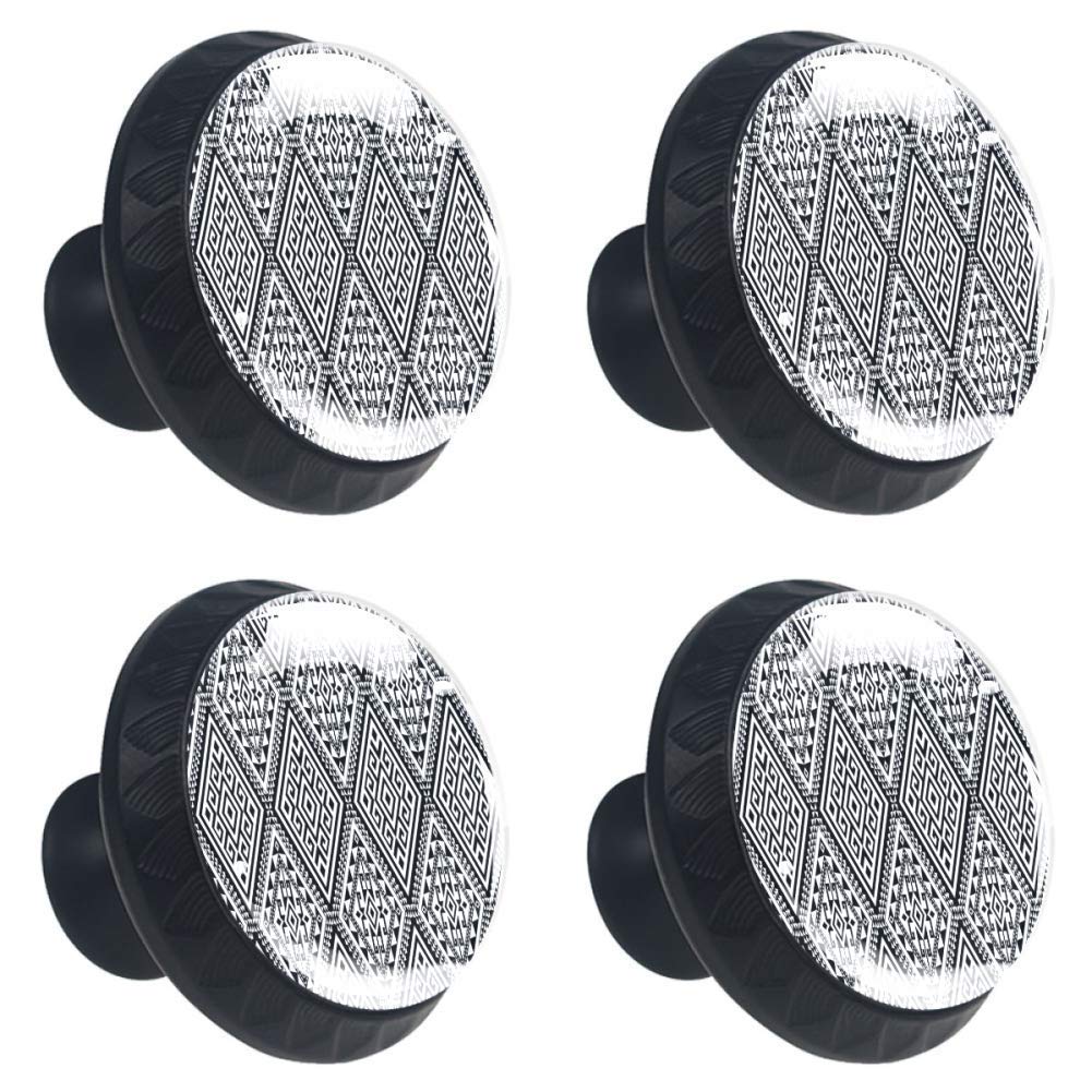 Aztec Folk Kitchen Knobs 4-Pack - Diamond & Triangle Design for Cabinets & Drawers