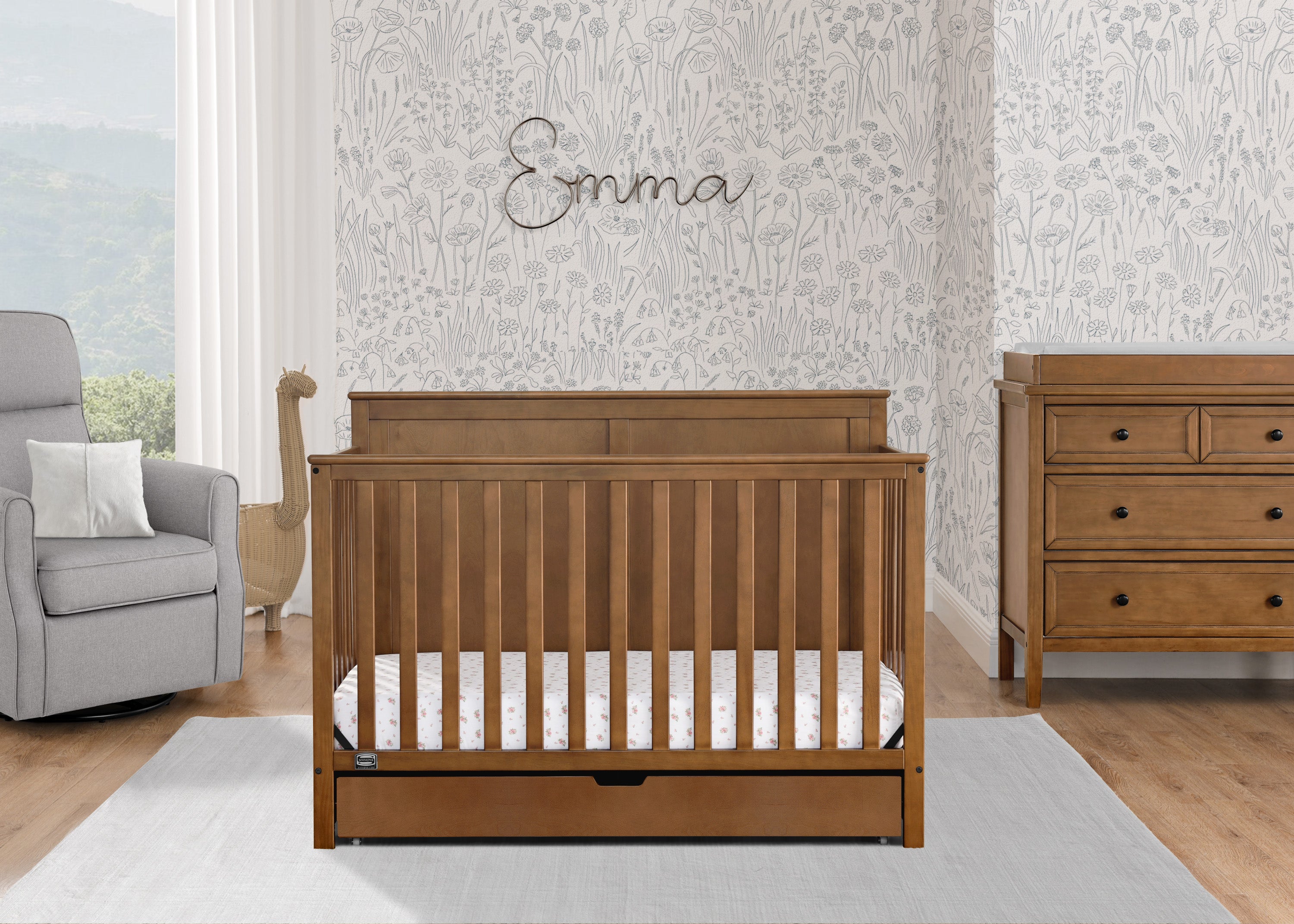 Logan 6-in-1 Convertible Baby Crib with Underdrawer Storage - White Nursery Furniture for Newborn to Toddler Bed | Perfect for Small Spaces & Modern Nurseries
