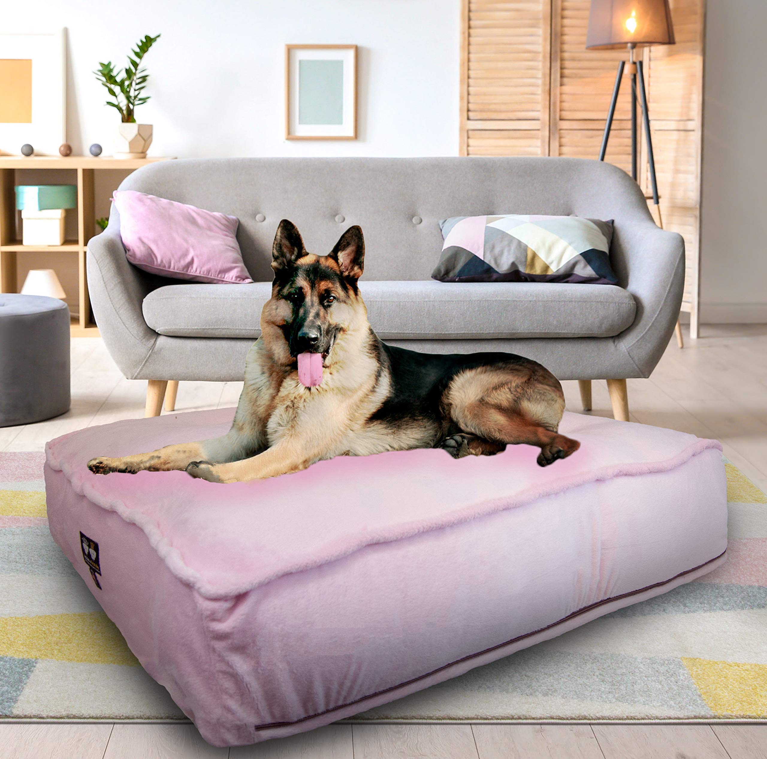 Premium Pink Lotus Luxury Extra Plush Faux Fur Rectangle Pet Bed for Dogs - Soft & Cozy Dog Couch in Multiple Sizes (Small/Medium/Large) - Perfect for Bedrooms, Living Rooms & Pet Nurseries