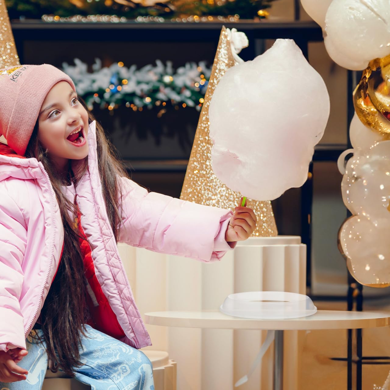 Mini Cotton Candy Machine with Marshmallow Maker - Portable White Plastic Candy Floss Maker for Kids, Birthday Parties & Carnival Events - Includes Sugar Dispenser & Accessories