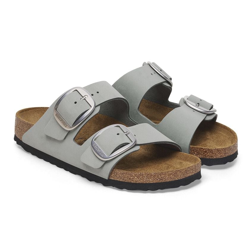 Birkenstock Arizona Big Buckle Sandals - Soft Nubuck Leather in Pure Sage | Comfortable Unisex Slides for Walking, Beach & Casual Wear