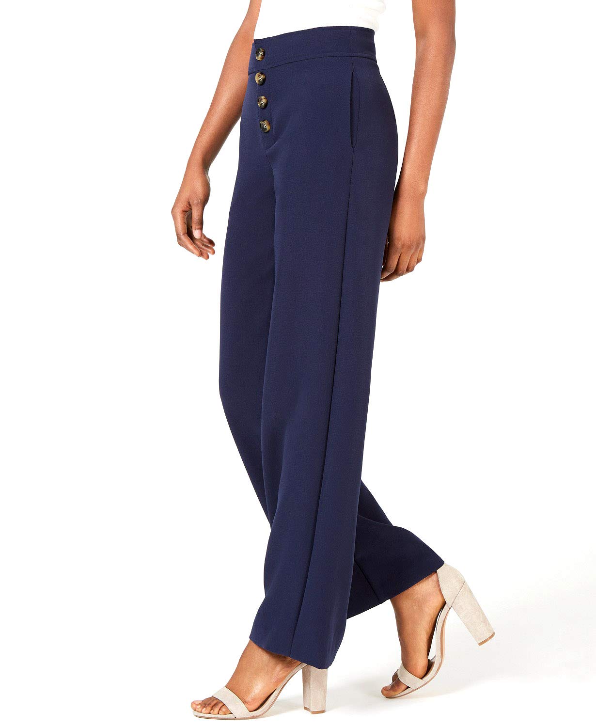 Diane Button-Front Wide-Leg Pants for Women - Navy Blue XS - Comfortable High Waisted Trousers for Work, Office & Casual Outfits