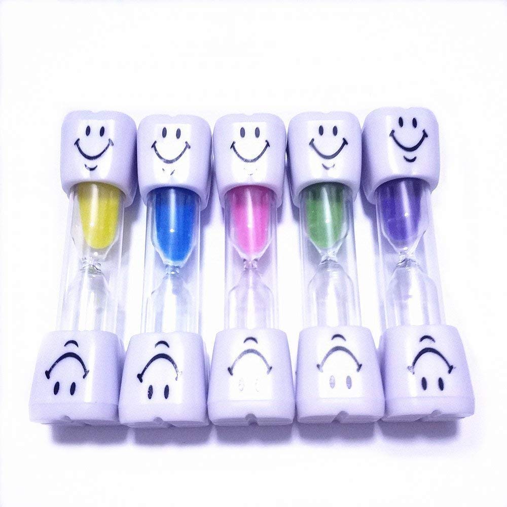 5-Piece 2-Minute Colorful Smiley Sand Timer Set for Kids Toothbrushing - Fun Motivational Dental Care Tool for Bathroom, Classroom & Home Use (5 Bright Colors)