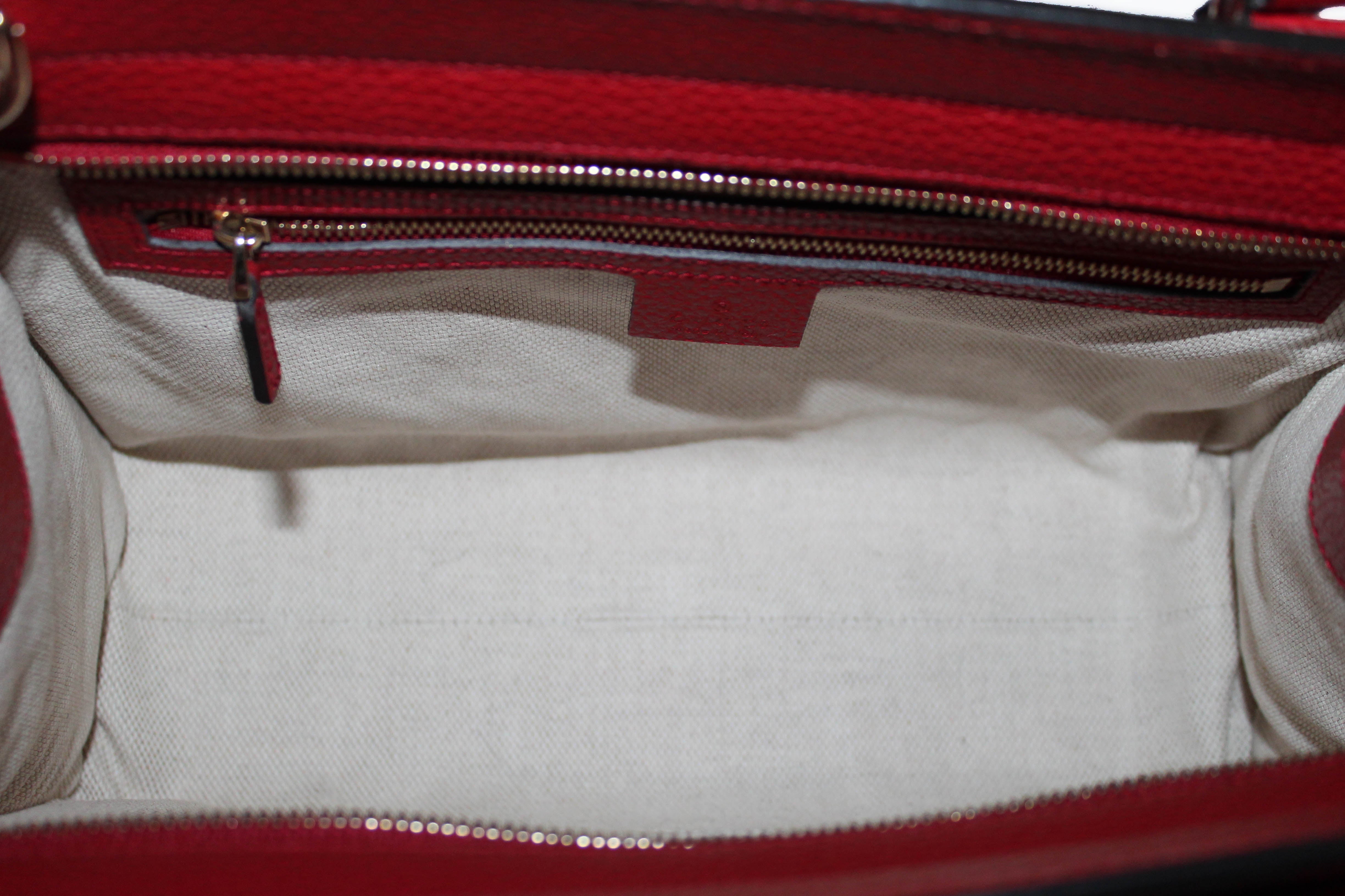 Authentic Gucci Red Soho Pebbled Leather Tote Handbag & Crossbody Bag for Women - Luxury Designer Shoulder Bag for Work, Travel & Everyday Use