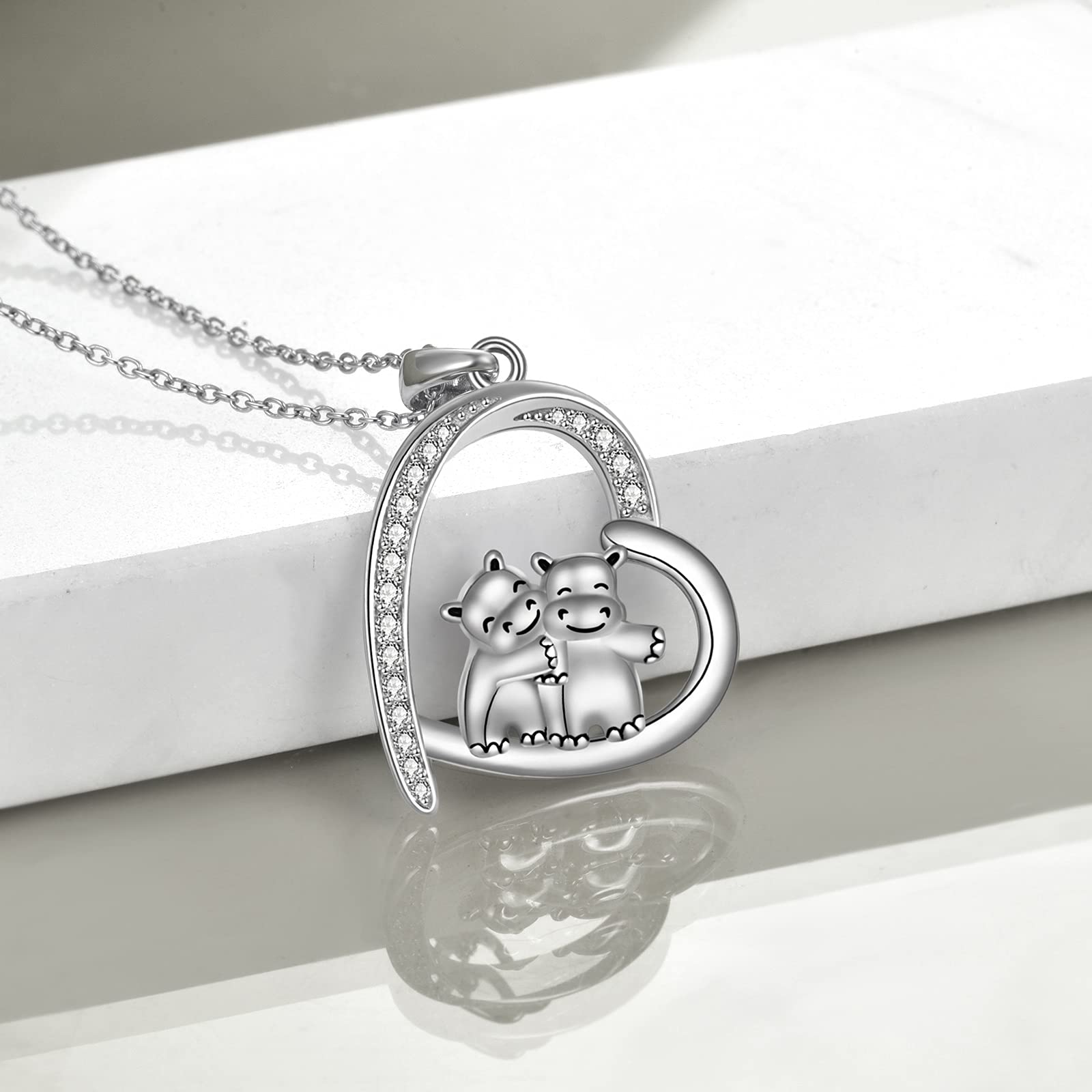 925 Sterling Silver Hugging Animal Necklace - Cute Penguin, Sloth, Panda, Owl, Red Panda, Giraffe, Cat, Llama, Dinosaur, Bear, Monkey Pig & Easter Bunny Jewelry for Women | Perfect Gift for Sister, Birthday, Anniversary & Everyday Wear