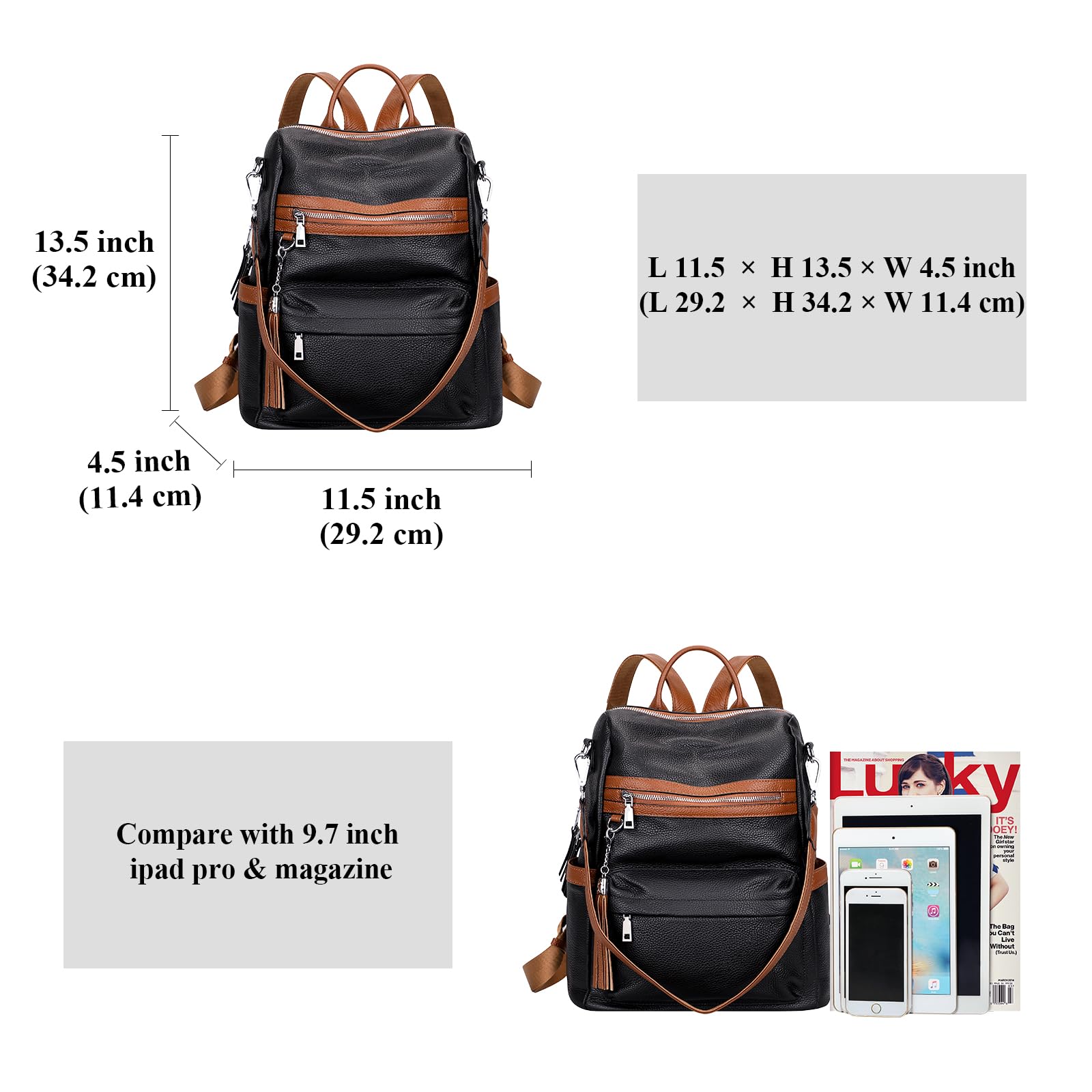 ALTOSY Genuine Leather Backpack for Women - Convertible Shoulder Bag & Crossbody Purse - Large Soft Leather Daypack - Elegant Casual Style - Perfect for Work, Travel & Everyday Use