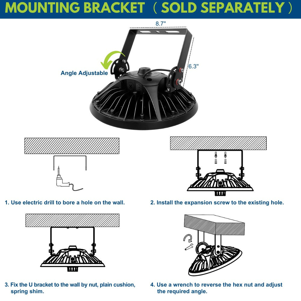 240W Konlite MAX Series UFO High Bay Light Mounting Bracket - Heavy Duty Metal Hanging Hook for Warehouse, Workshop & Industrial Lighting Installation