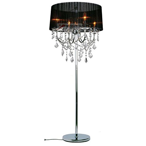 Modern Crystal Floor Lamp for Living Room & Bedroom - European Fabric Shade with Crystal Accents - Black Finish - Perfect for Ambient Lighting and Home Decor