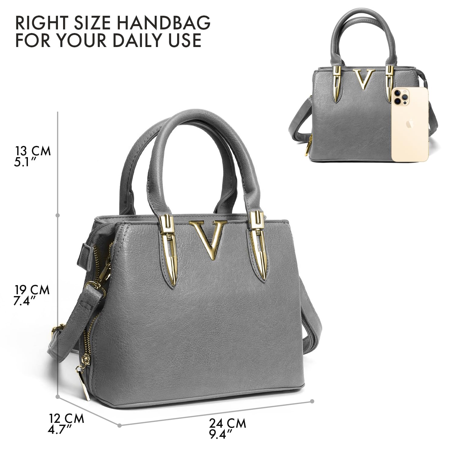 Women's Vegan Leather Handbags & Shoulder Bags - Classic Designer Top Handle Purse with Metallic Accents | Black Faux Leather Tote for Work, Travel & Everyday Use
