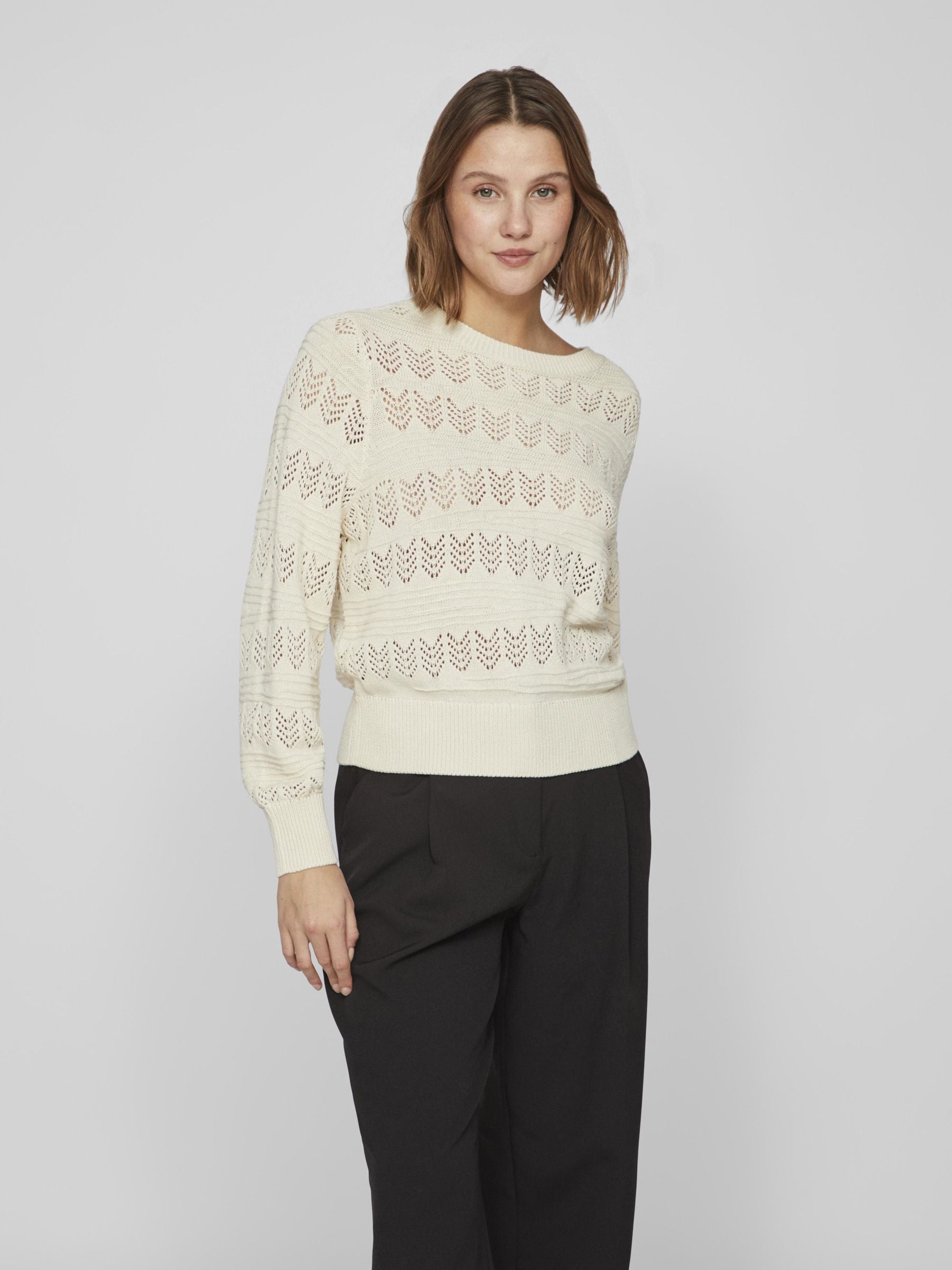Cathy Pointelle Knit Top for Women - Soft Birch Color Lightweight Sweater for Casual Wear & Layering | Perfect for Office, Date Night & Weekend Outfits