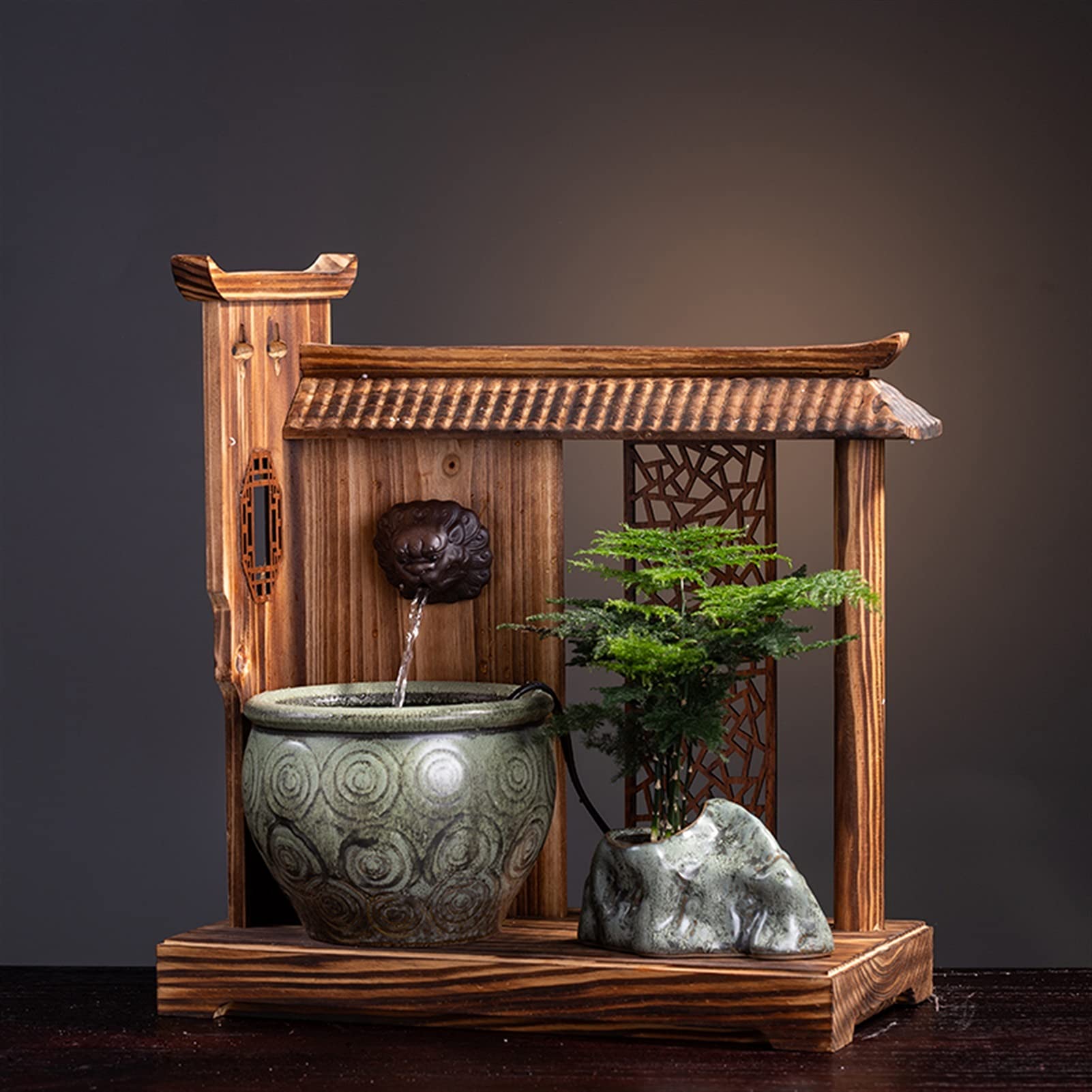 Chinese Style Desktop Fountain - Indoor Tabletop Water Fountain with Circulating Flow for Office & Home Decor | Relaxing Zen Bonsai Water Feature for Stress Relief & Feng Shui
