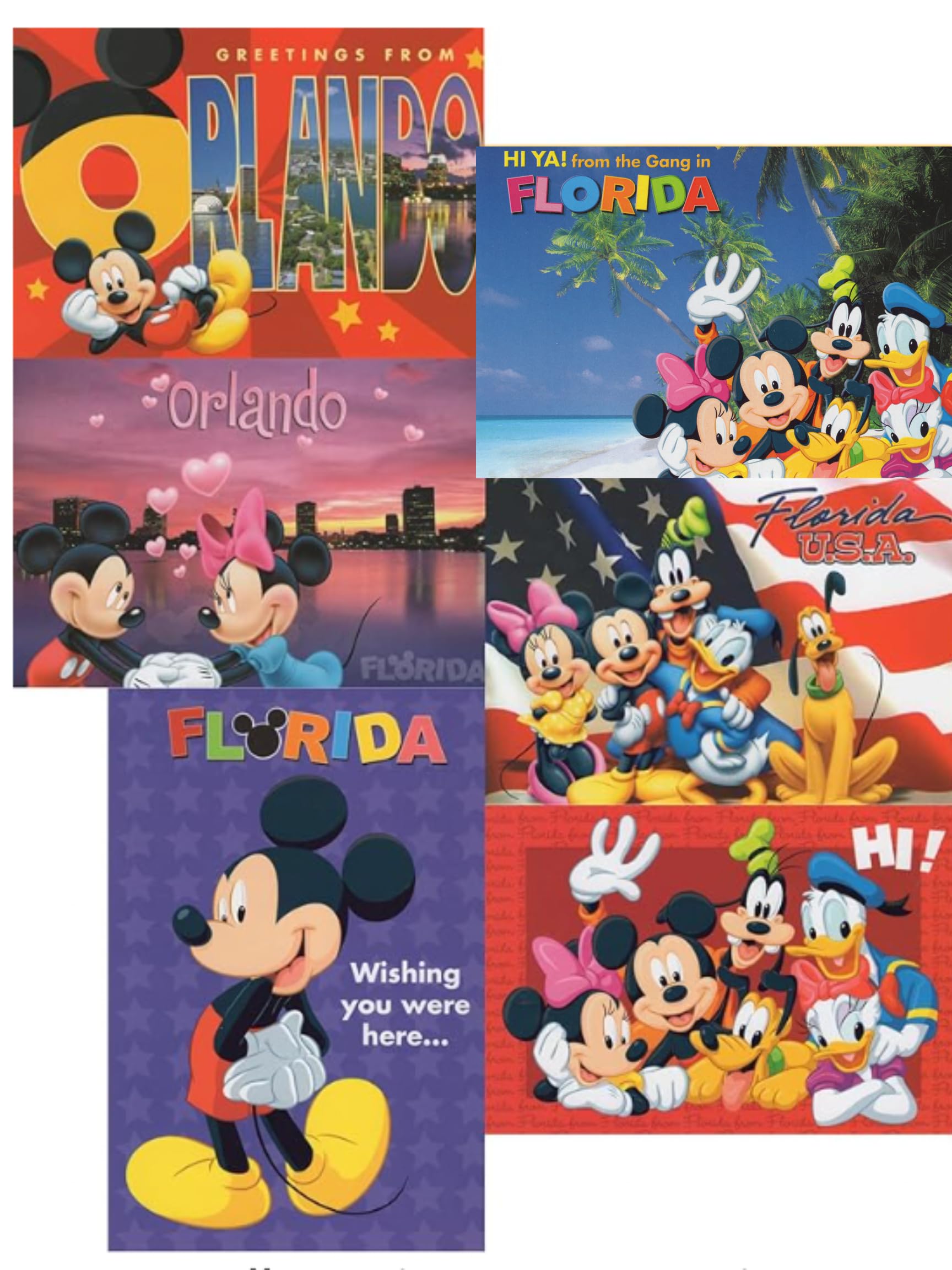 Mickey Mouse and Friends Postcards Pack of 6 - Orlando Florida Souvenirs Featuring Mickey, Minnie, Goofy, Donald Duck, Pluto & Daisy Duck (Assorted Styles) - Perfect for Collectors, Scrapbooking and Disney Theme Party Decorations