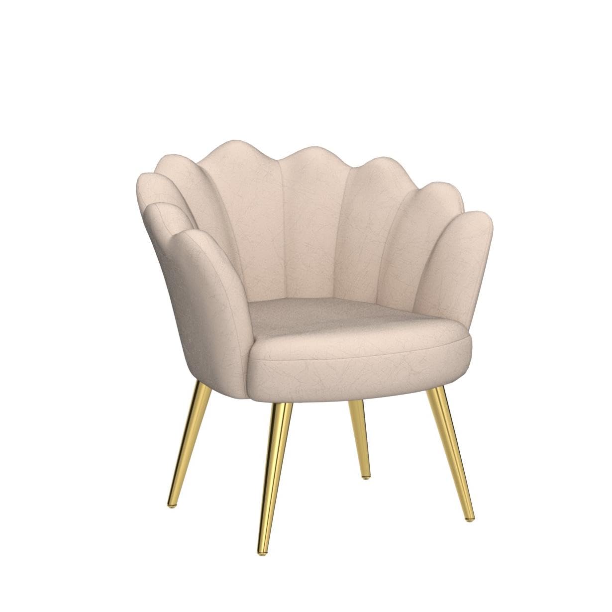 Mid Century Velvet Accent Chair - Modern Upholstered Barrel Armchair for Living Room, Bedroom & Makeup Vanity - Comfy Guest Leisure Chair in Ivory - Perfect for Home Decor, Reading Nook & Lounge Areas