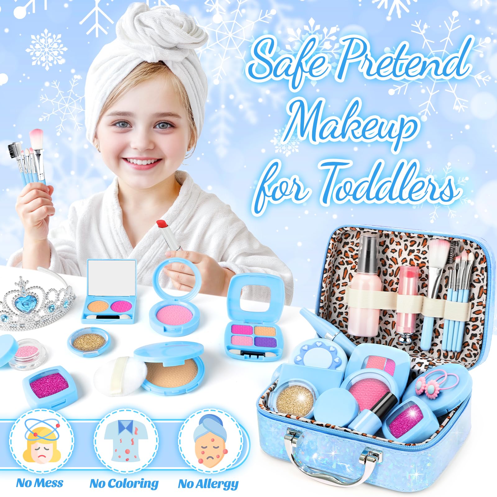 INNOCHEER Pretend Makeup Toy Set for Kids Ages 3-7 - Frozen Themed Play Makeup Kit for Toddlers & Girls (Non-Toxic, Not Real Makeup) - Perfect Birthday Gift & Role Play Dress Up Accessories for Preschoolers