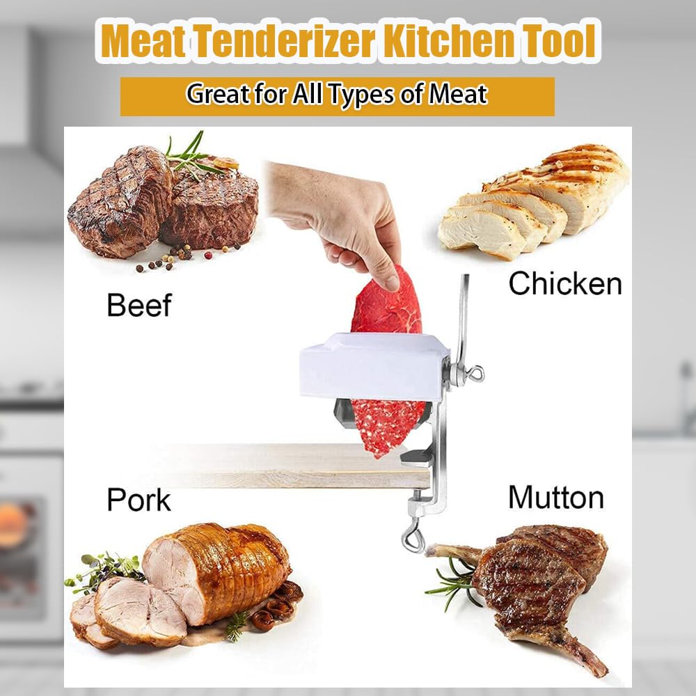 Premium Heavy Duty Manual Meat Tenderizer Tool - Steak Flattener & Cuber for Beef, Chicken & Poultry - Clamp-on Kitchen Tenderizing Machine for Juicier Meals - Perfect for Grilling, BBQ & Home Cooking