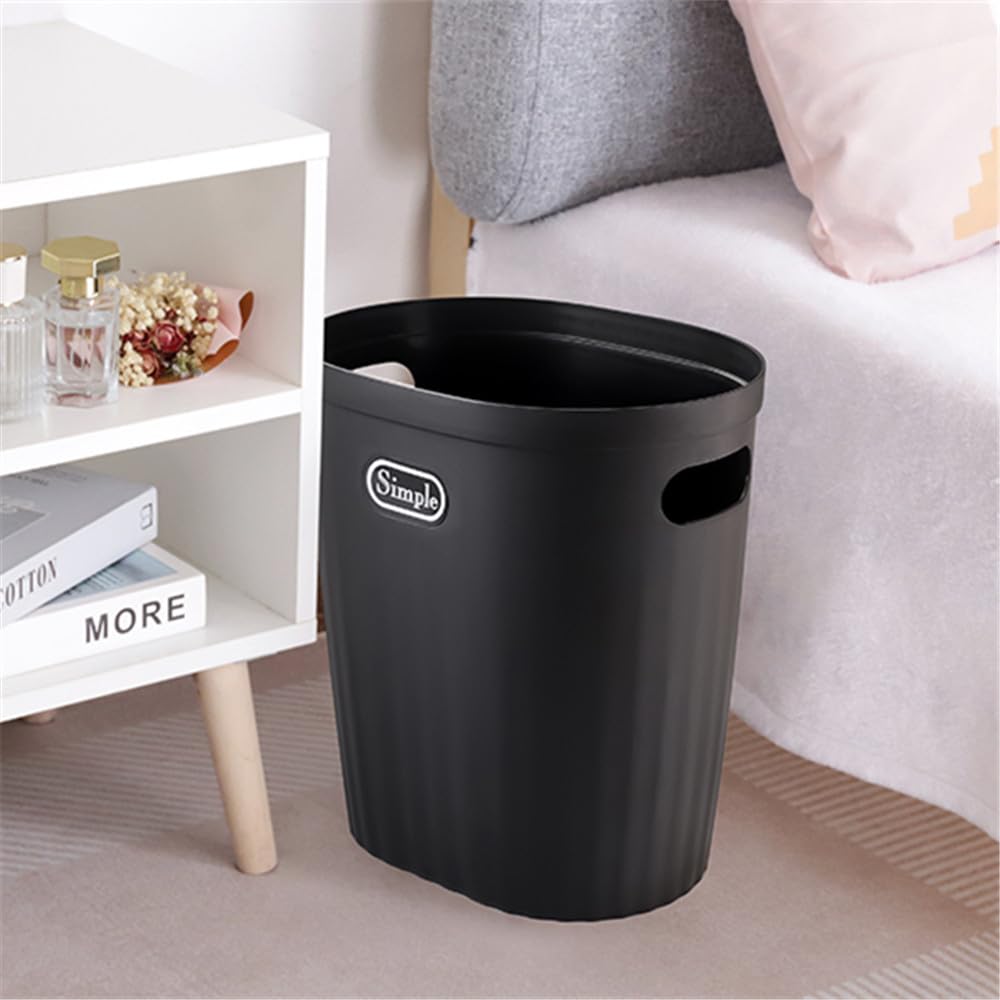 Slim Plastic Trash Can with Handle - Narrow Waste Basket for Bathroom, Bedroom, Kitchen, Office & Dorm - Space-Saving Garbage Bin for Small Spaces (Black) - Perfect for Tight Corners & Under Sinks