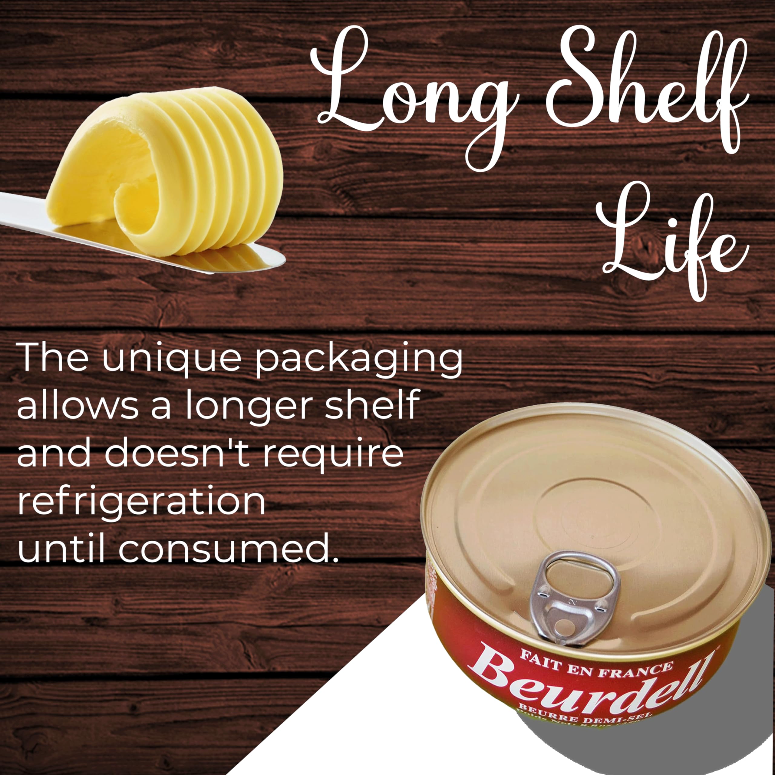 Beurdell French Salted Real Canned Butter - 100% Natural Pasteurized Butter from France | 24-Pack for Cooking, Baking, Emergency Survival Kit & Hurricane Preparedness - Perfect for Camping, RV Trips & Long-Term Food Storage