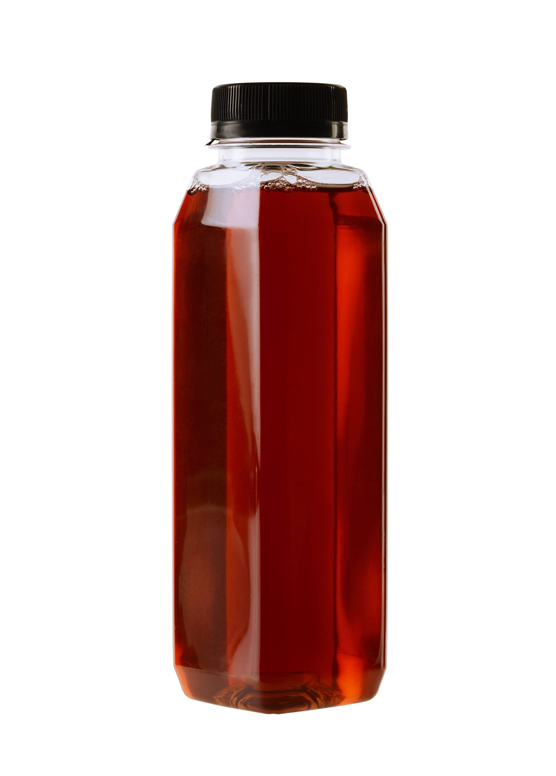 (100 Pack) 12oz Clear PET Plastic Juice Bottles with Black Caps - Reusable Bulk Beverage Containers with Tamper Evident Lids - Ideal for Juices, Smoothies, Milk, Fresh Squeezed Drinks - Perfect for Meal Prep, Picnics, Restaurants & Juice Bars