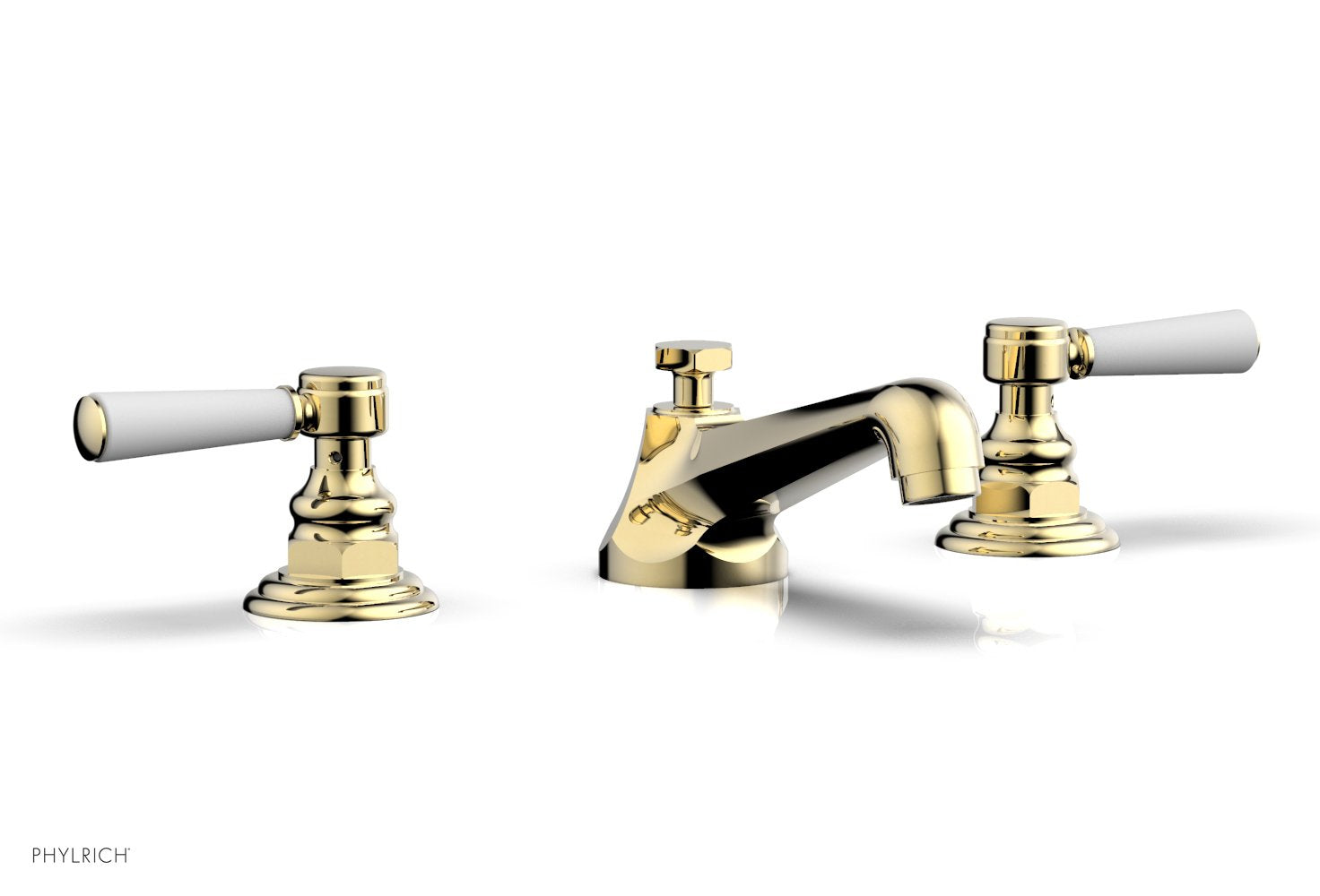 HEX TRADITIONAL Widespread Bathroom Faucet - Satin White Finish with Lever Handles (Model 500-02) - Perfect for Modern Vanities and Guest Bathrooms