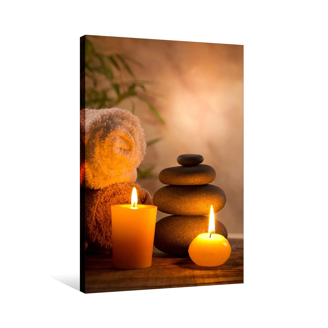 Modern Canvas Wall Art Print - Spa Still Life with Aromatic Candles & Zen Stones | Framed Ready-to-Hang Home Decor (24x36 inches) | Perfect for Living Room, Bedroom or Office Relaxation Space