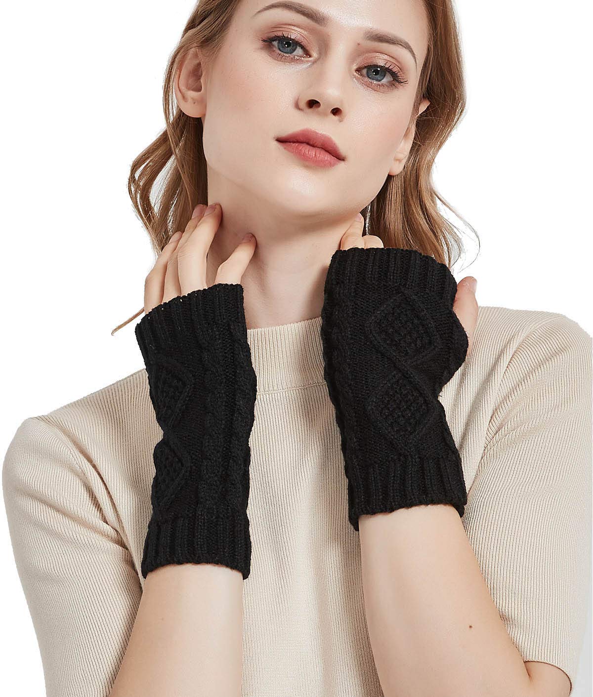Novawo Women's Winter Arm Warmers - Fingerless Gloves Hand Crochet for Cold Weather, Outdoor Activities & Fashion Accessories
