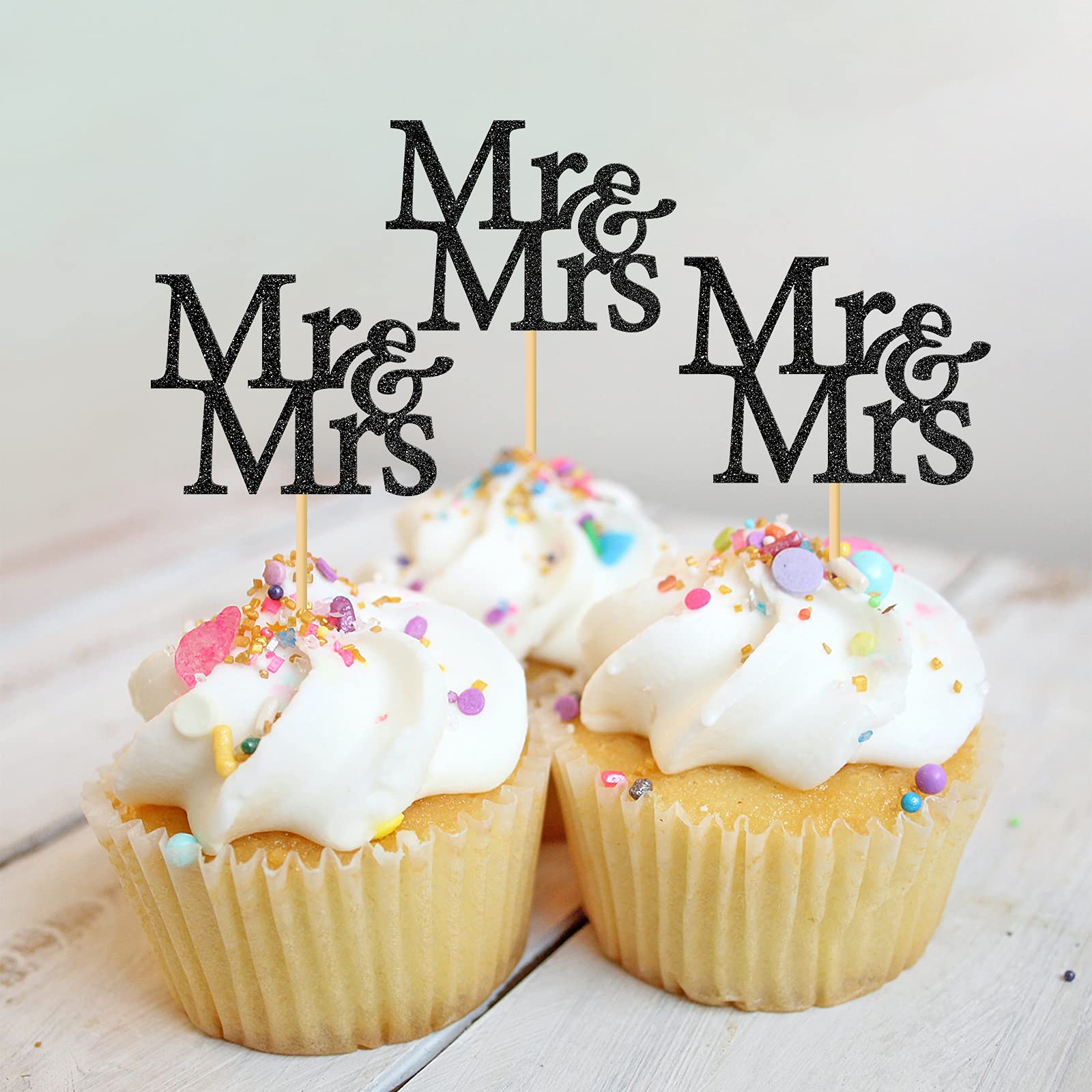 24-Piece Mr & Mrs Glitter Cupcake Toppers Set - Elegant Wedding, Bridal Shower & Engagement Party Decorations - Perfect for Anniversary Celebrations & Romantic Dessert Displays
