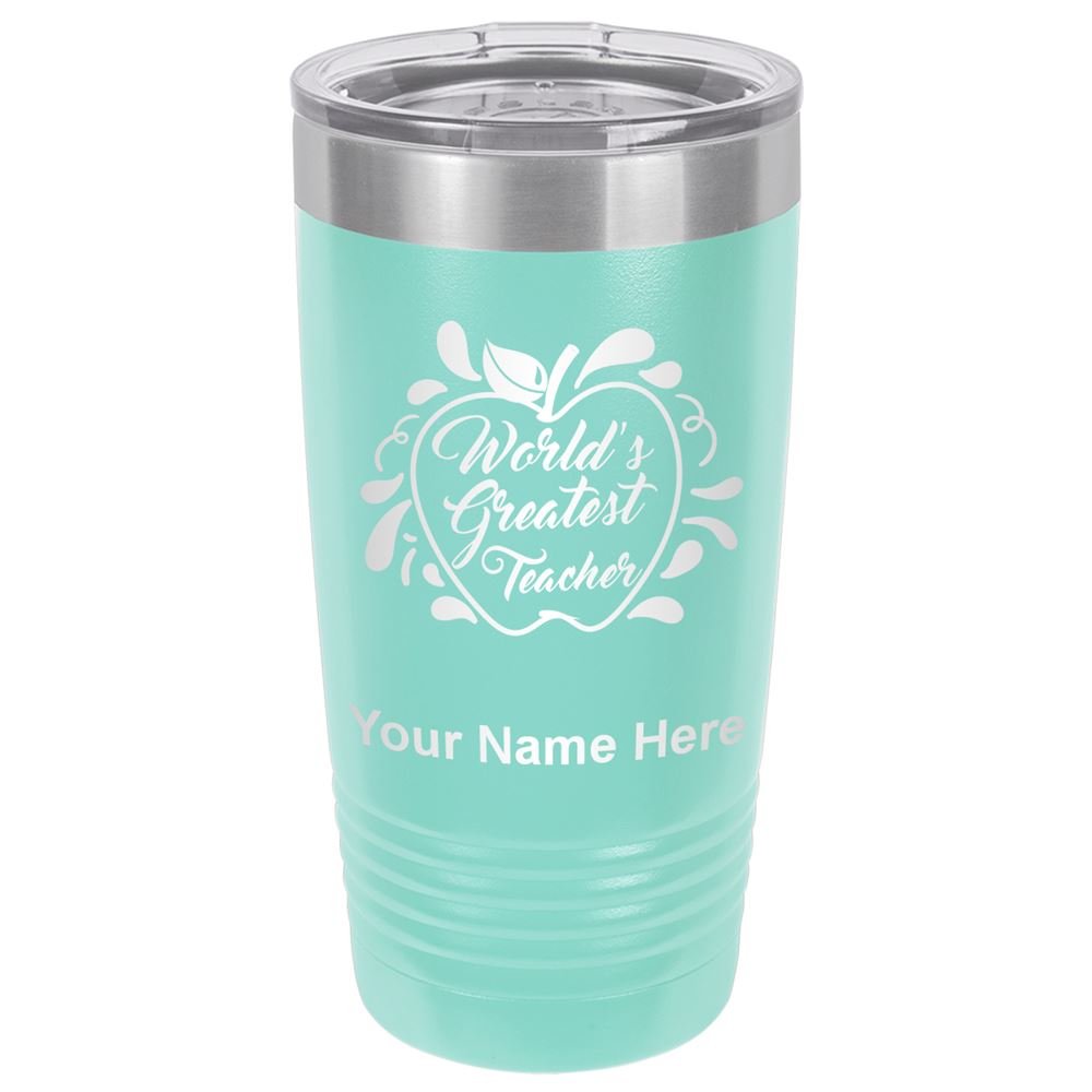 LaserGram 20oz Vacuum Insulated Stainless Steel Tumbler Mug - Custom Engraved Gift for World's Best Teacher - Leakproof & Temperature Retention - Perfect for Classroom, Office & Outdoor Use (Teal)