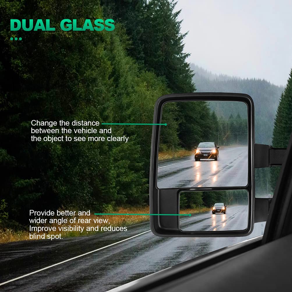 AUTOMUTO Power Heated Towing Mirrors with Turn Signal & Puddle Light - Chrome Housing for 2004-2014 Ford F-150 (Driver & Passenger Side) - Perfect for Night Driving & Heavy-Duty Towing