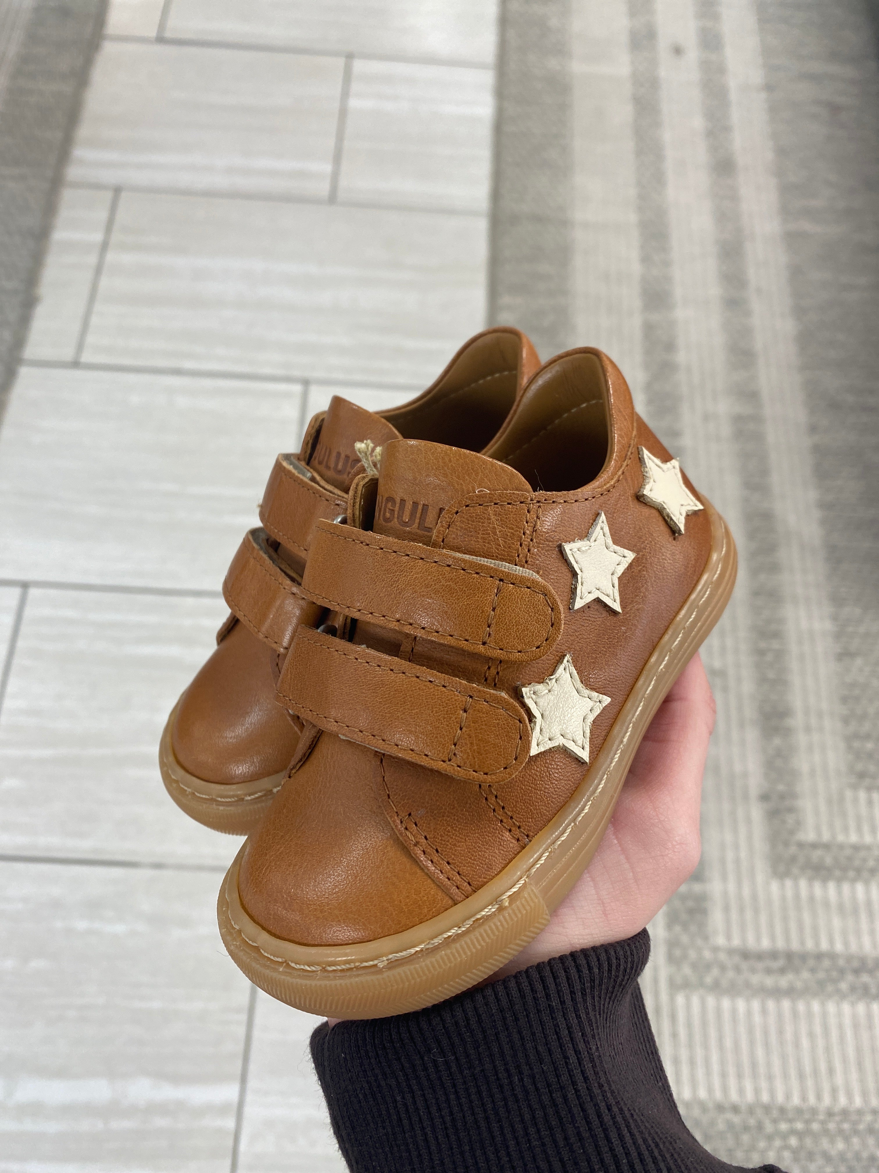Angulus Cognac Star Baby Sneakers - Soft Leather First Walkers for Toddlers & Infants - Perfect for First Steps, Playdates & Special Occasions