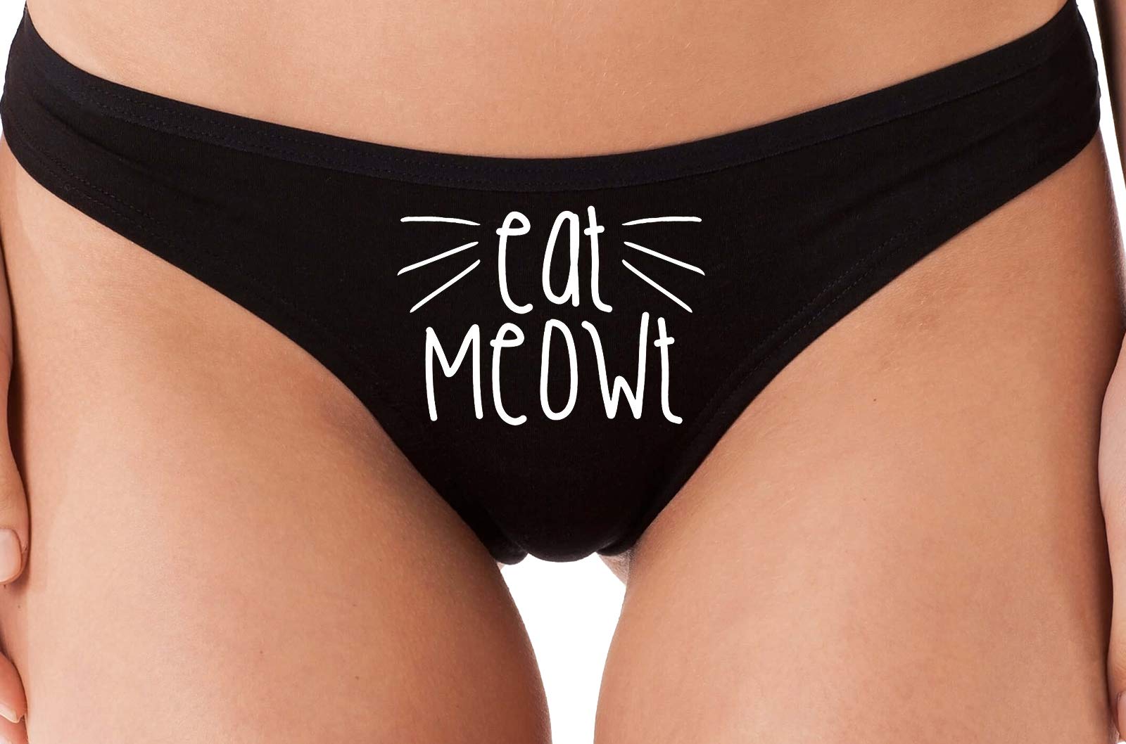 Knaughty Knickers 'Eat Meowt' Pussy Cat Whiskers Thong - Sexy Kitten Play Lingerie for Roleplay & Oral Sex Fun - Perfect for Cosplay, Bachelorette Parties & Spicy Bedroom Games