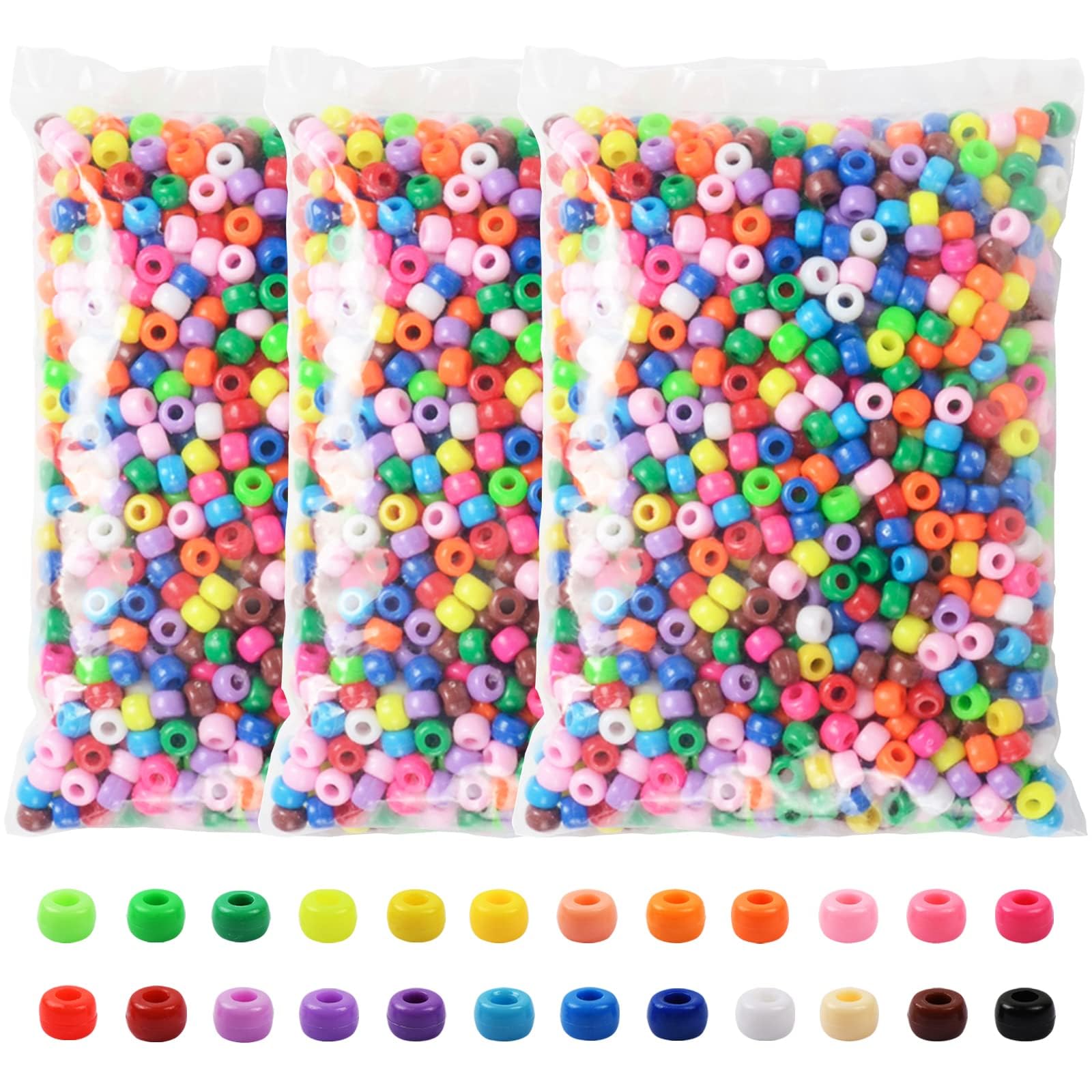 3600 Pcs 6x9mm Multi-Colored Plastic Pony Beads Bulk Set - 24 Rainbow Colors for DIY Jewelry Making, Kandi Bracelets, Hair Braiding & Kids Crafts | Perfect for Friendship Bracelets, Scrapbooking & Party Favors