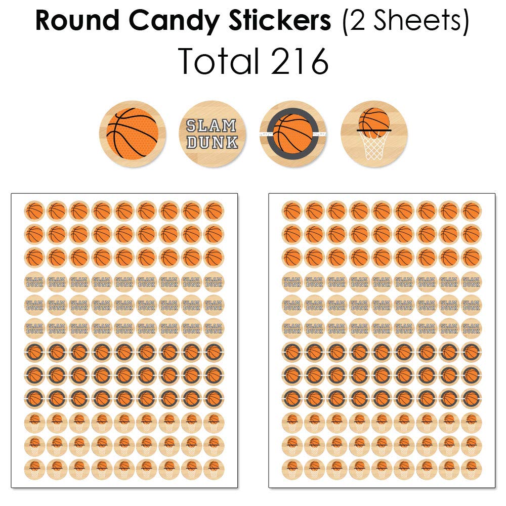 Big Dot of Happiness Nothin' But Net Basketball Party Favor Kit - 304-Piece Sticker Set with Mini Candy Bar Wrappers & Round Stickers - Perfect for Baby Showers, Birthday Parties & Basketball Theme Events - Great for Decorations, Party Favors & Candy Wrapping