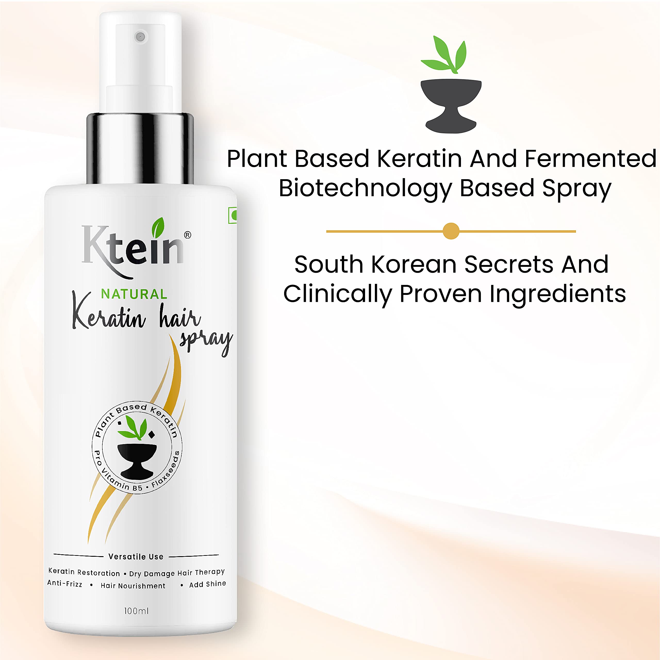Ktein Natural Keratin Hair Spray 100ml - Sulfate Free & Heat Protectant for Damaged Hair - Perfect for Daily Styling, Frizz Control & Hair Repair