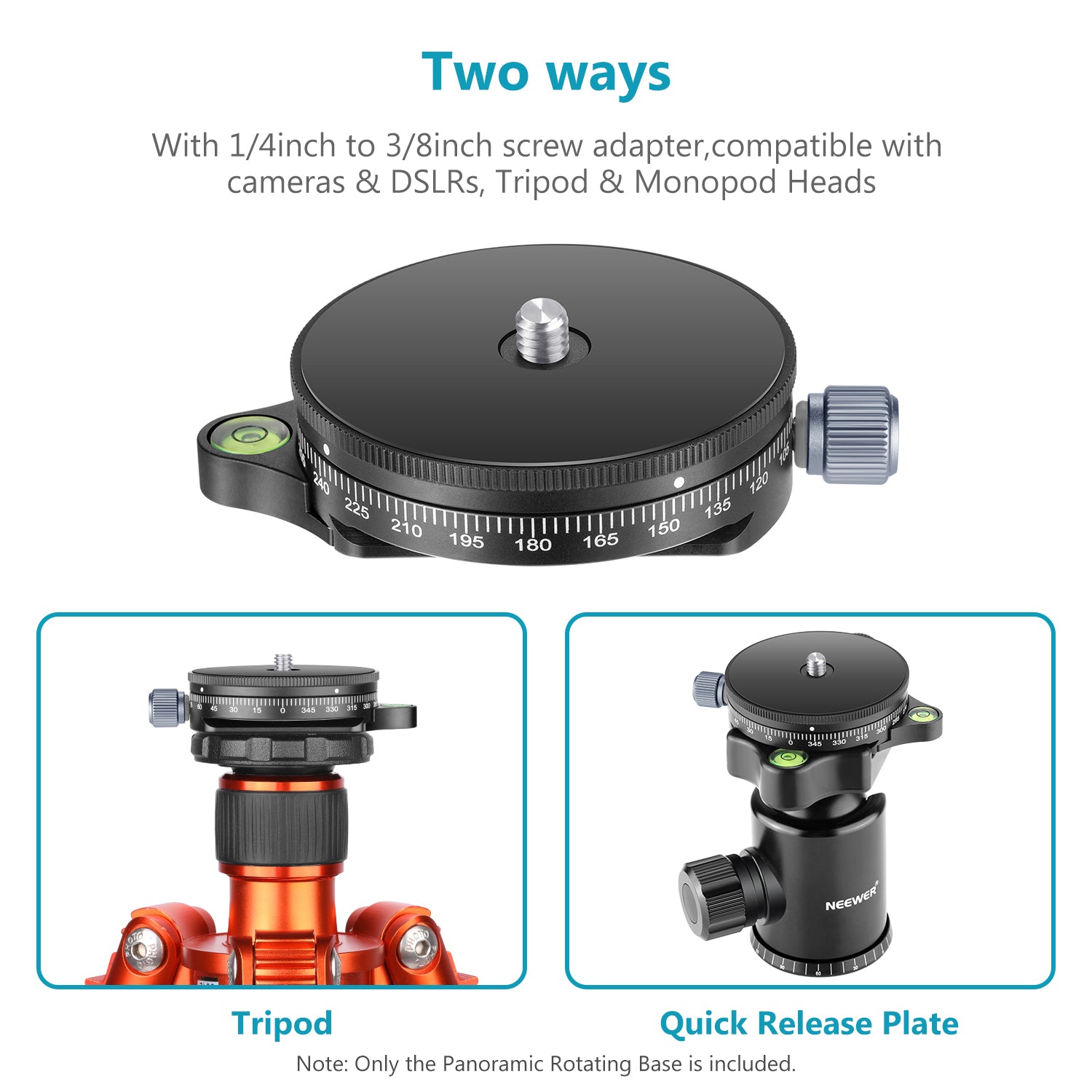 NEEWER 360° Panoramic Panning Base for DSLR & Mirrorless Cameras - Smooth Rotation for Time-Lapse & Landscape Photography - Perfect for Tripods & Video Shooting