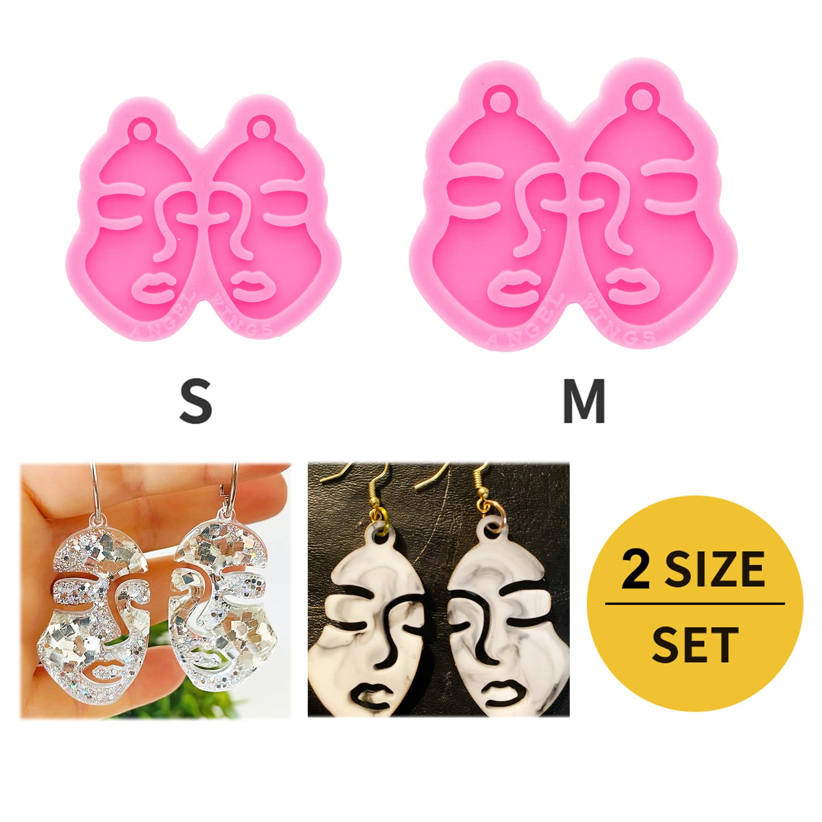 2Pcs Silicone Earring Molds for Jewelry Making - DIY Resin Casting Molds for Fashion Jewelry, Cute Face Shape Epoxy Resin Crafts (Size S/M) - Perfect for Handmade Earrings, Pendants & DIY Gifts